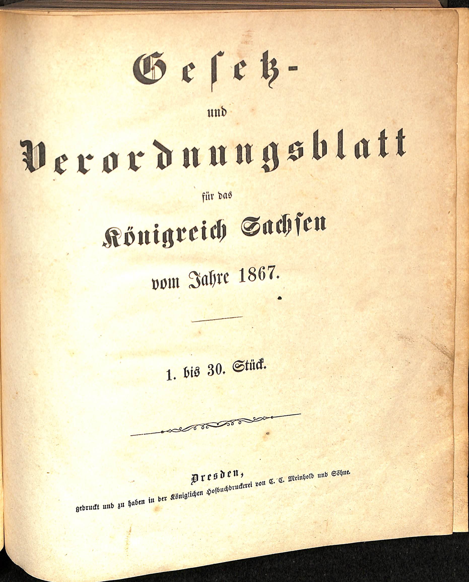 Gesetz- und Verordnungsblatt für das Königreich Sachsen vom Jahre 1867 (HEIMATWELTEN Zwönitz - Raritätensammlung Bruno Gebhardt CC BY-NC-SA)