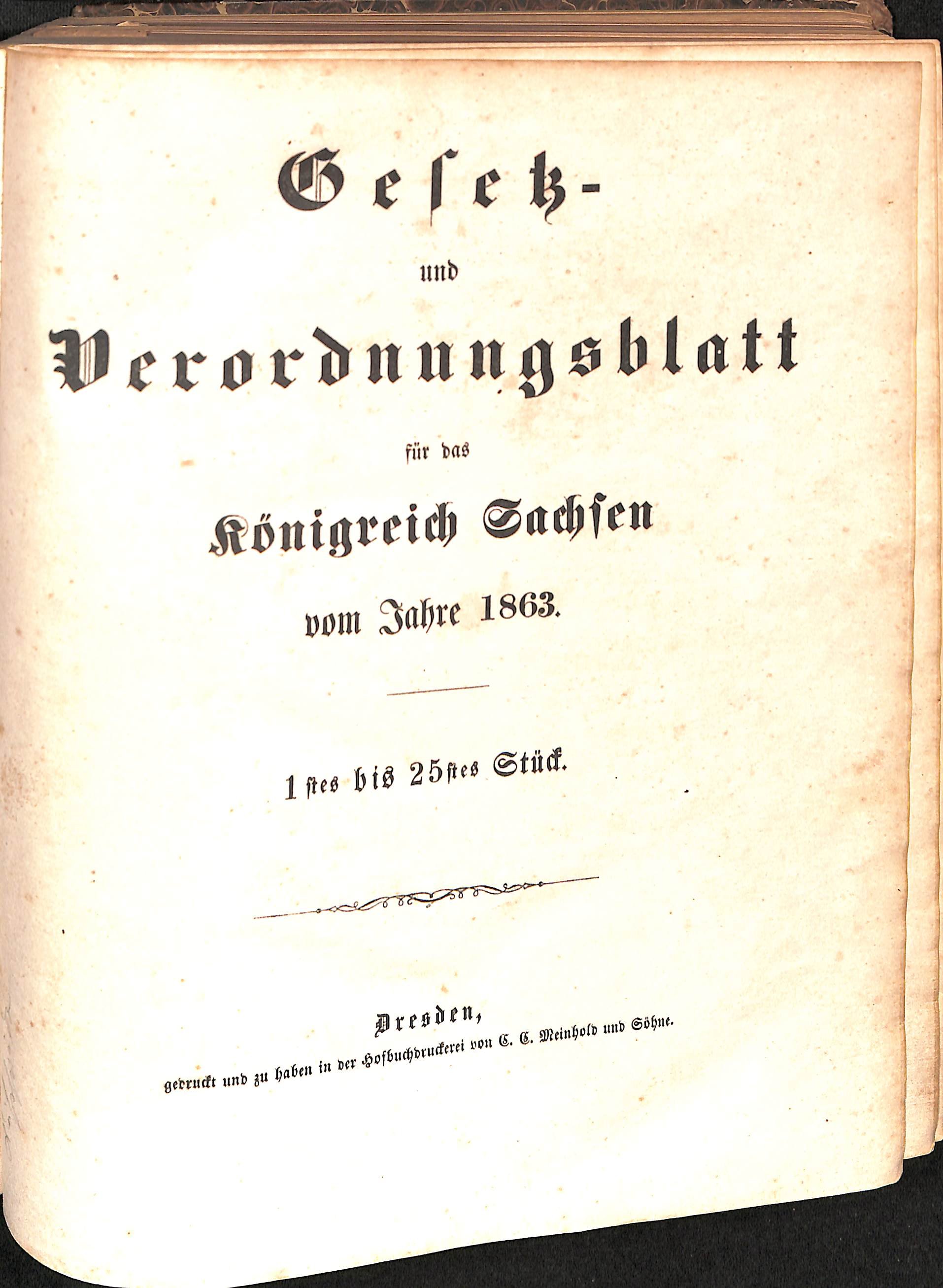Gesetz- und Verordnungsblatt für das Königreich Sachsen vom Jahre 1863 (HEIMATWELTEN Zwönitz - Raritätensammlung Bruno Gebhardt CC BY-NC-SA)