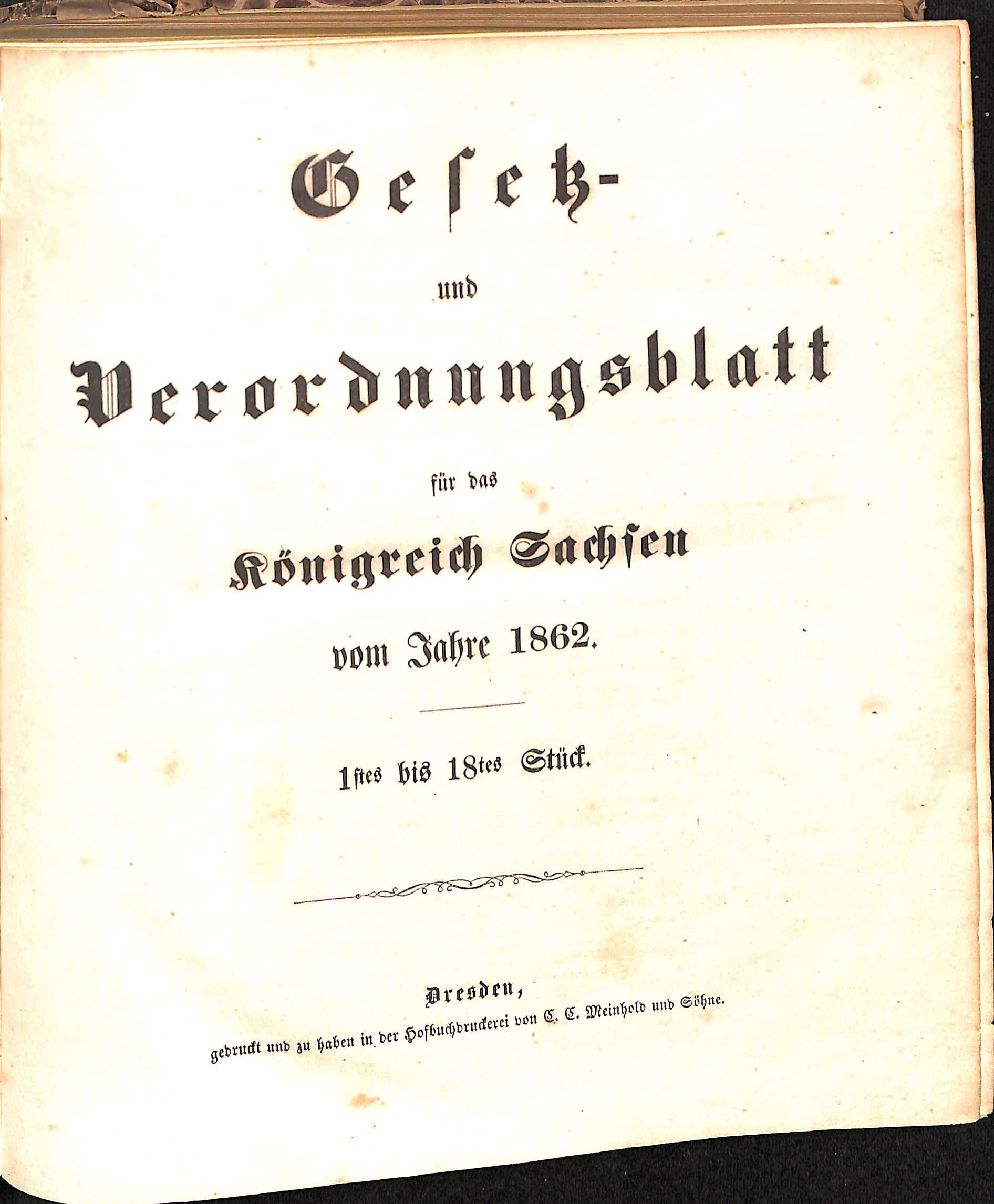 Gesetz- und Verordnungsblatt für das Königreich Sachsen vom Jahre 1862 (HEIMATWELTEN Zwönitz - Raritätensammlung Bruno Gebhardt CC BY-NC-SA)