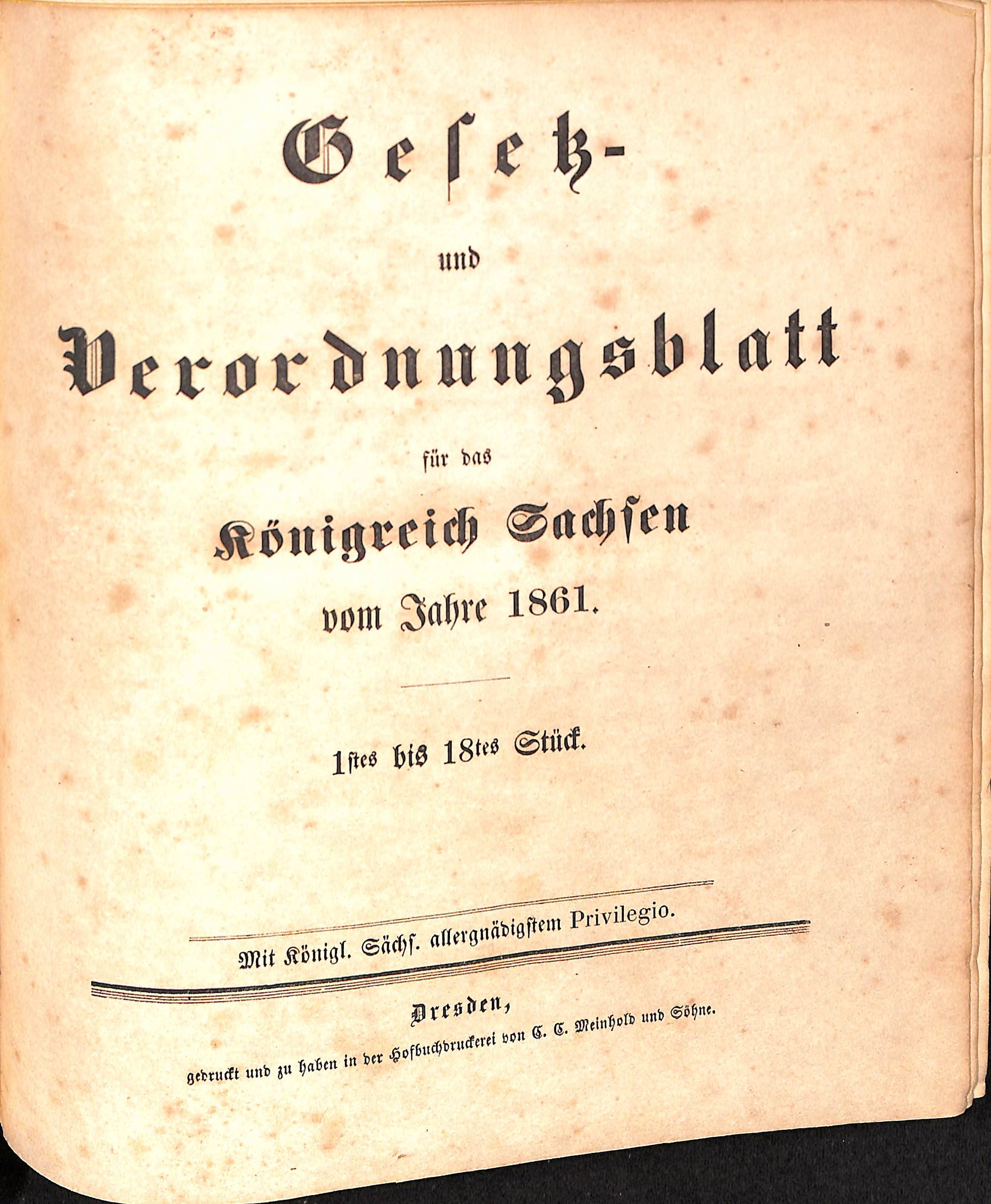 Gesetz- und Verordnungsblatt für das Königreich Sachsen vom Jahre 1861 (HEIMATWELTEN Zwönitz - Raritätensammlung Bruno Gebhardt CC BY-NC-SA)