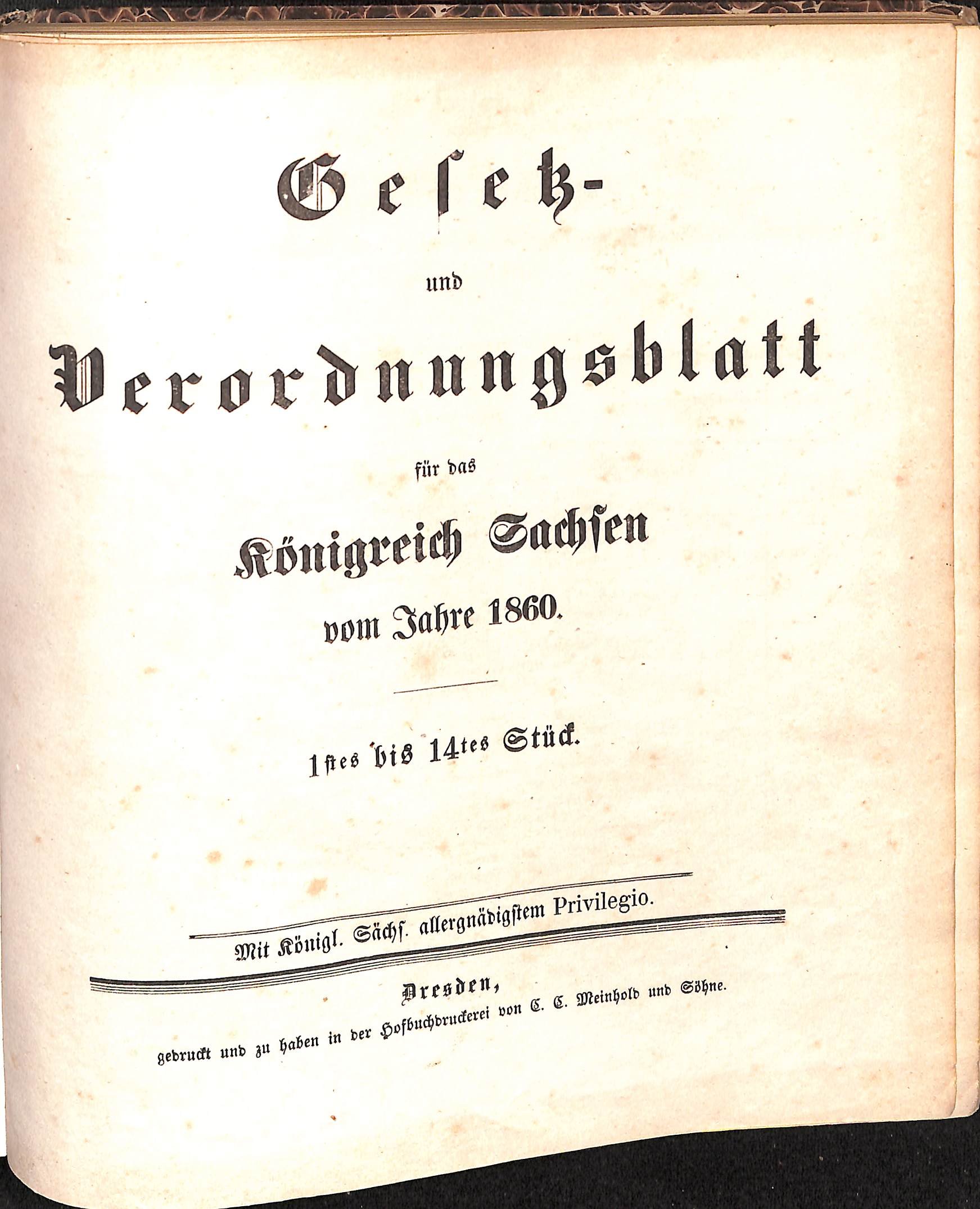 Gesetz- und Verordnungsblatt für das Königreich Sachsen vom Jahre 1860 (HEIMATWELTEN Zwönitz - Raritätensammlung Bruno Gebhardt CC BY-NC-SA)