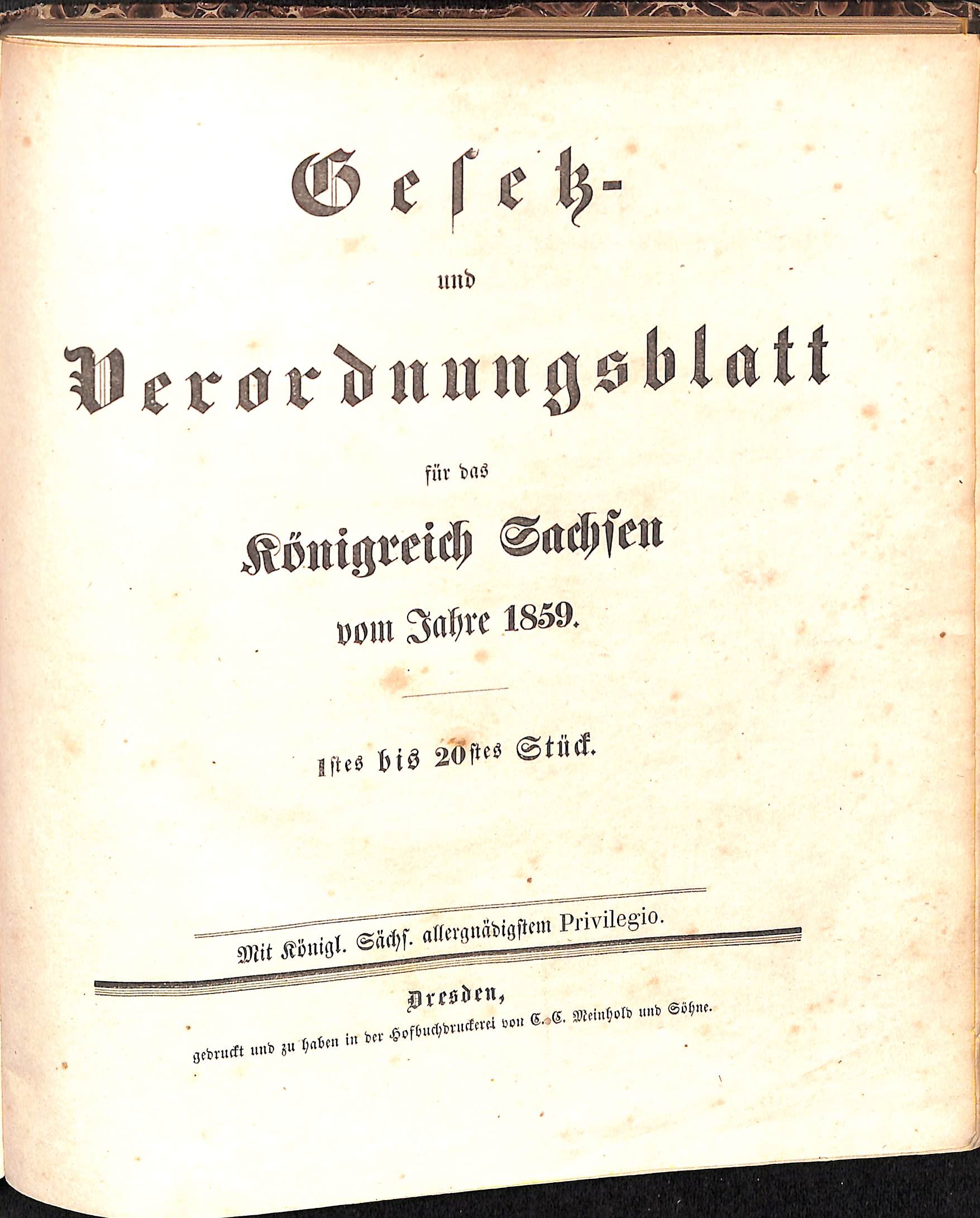 Gesetz- und Verordnungsblatt für das Königreich Sachsen vom Jahre 1859 (HEIMATWELTEN Zwönitz - Raritätensammlung Bruno Gebhardt CC BY-NC-SA)