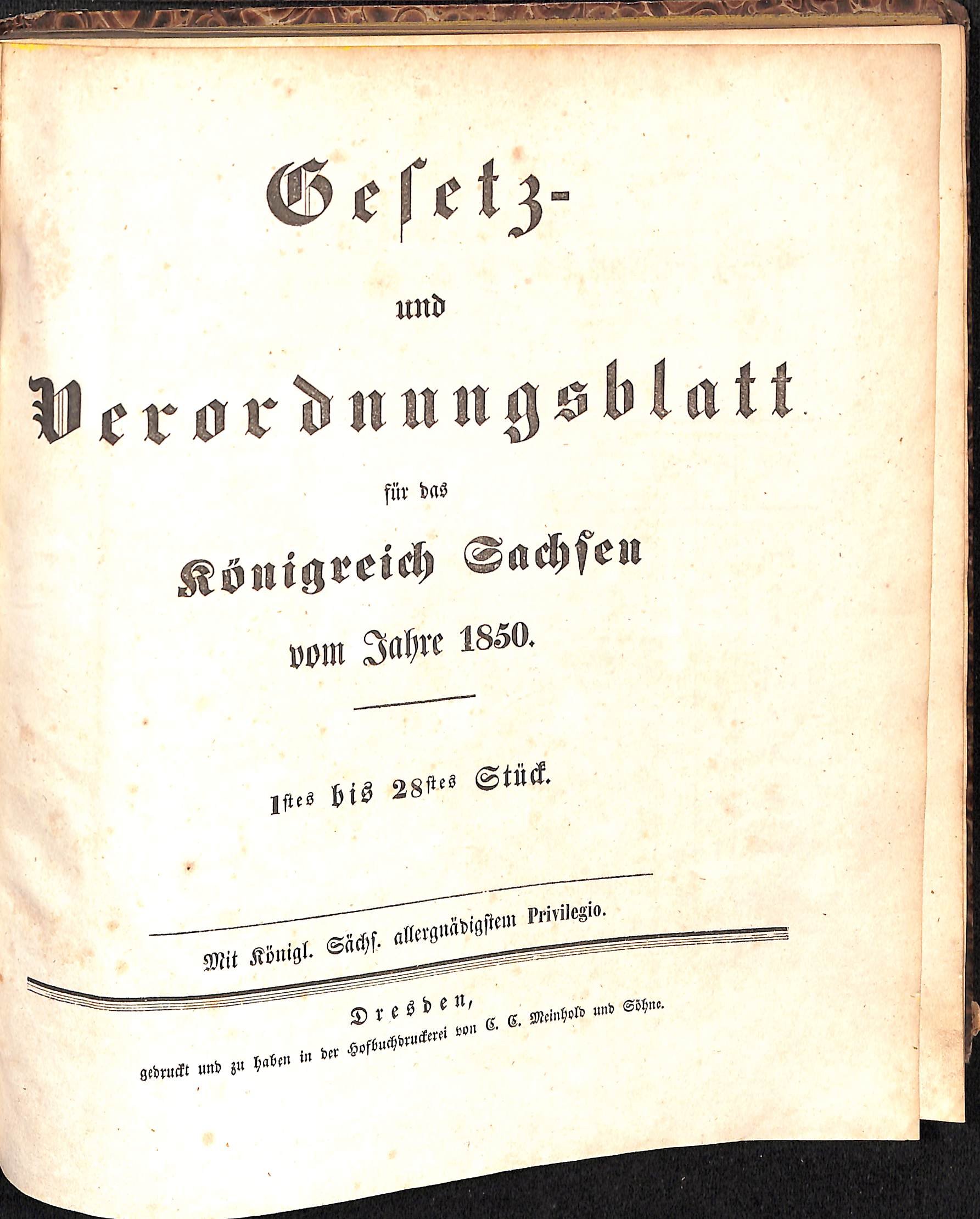 Gesetz- und Verordnungsblatt für das Königreich Sachsen vom Jahre 1850 (HEIMATWELTEN Zwönitz - Raritätensammlung Bruno Gebhardt CC BY-NC-SA)