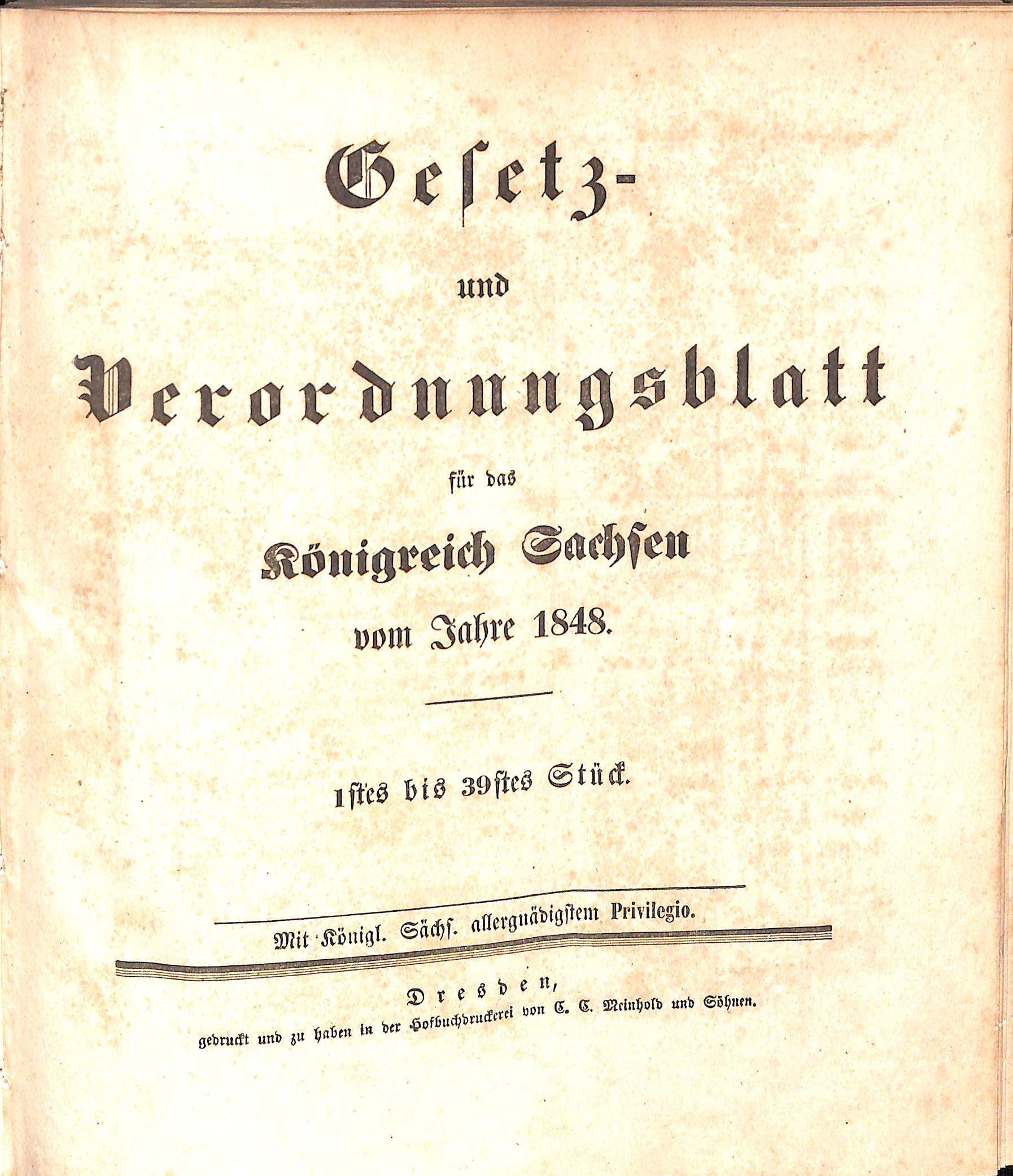 Gesetz- und Verordnungsblatt für das Königreich Sachsen vom Jahre 1848 (HEIMATWELTEN Zwönitz - Raritätensammlung Bruno Gebhardt CC BY-NC-SA)