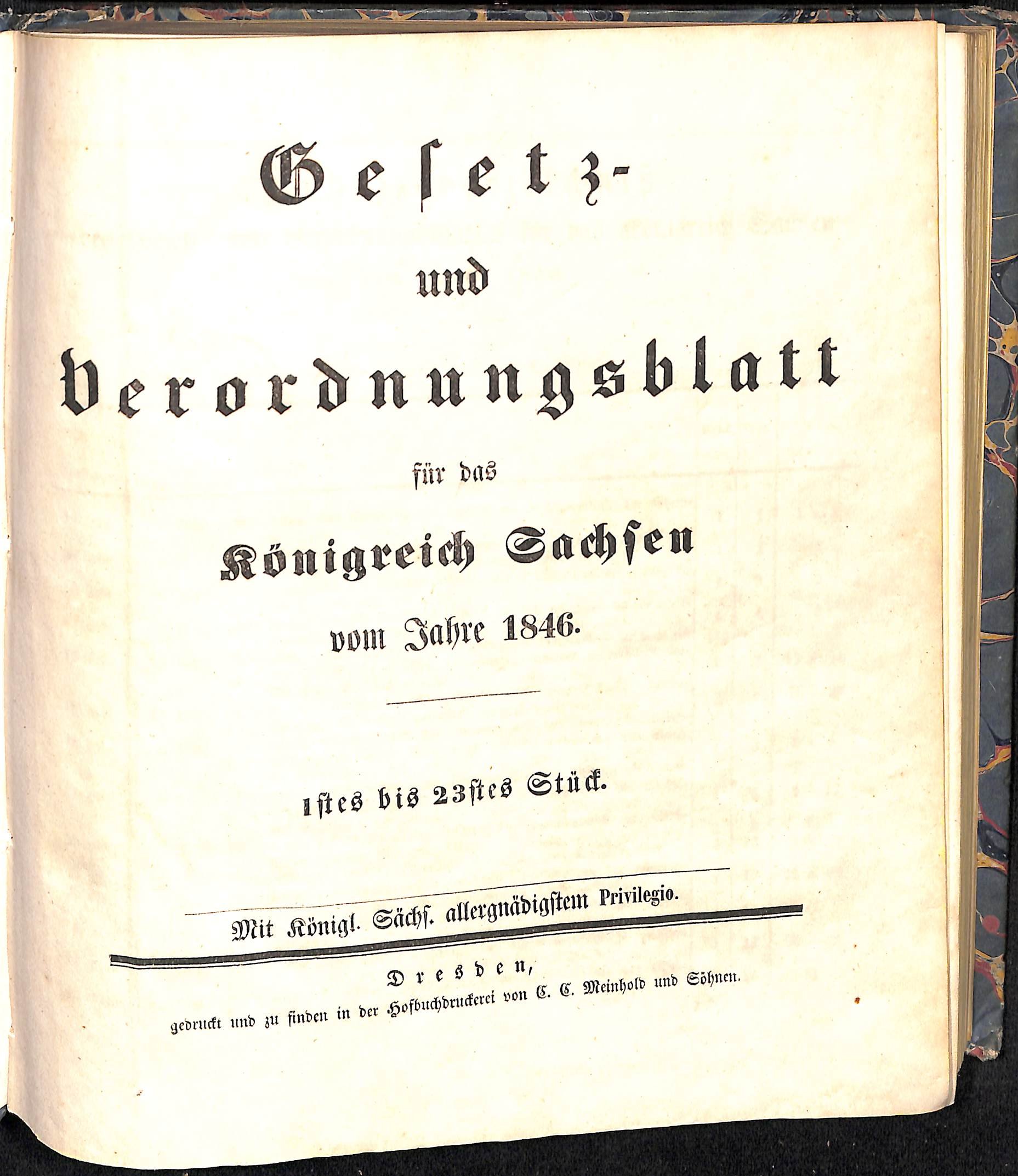 Gesetz- und Verordnungsblatt für das Königreich Sachsen vom Jahre 1846 (HEIMATWELTEN Zwönitz - Raritätensammlung Bruno Gebhardt CC BY-NC-SA)