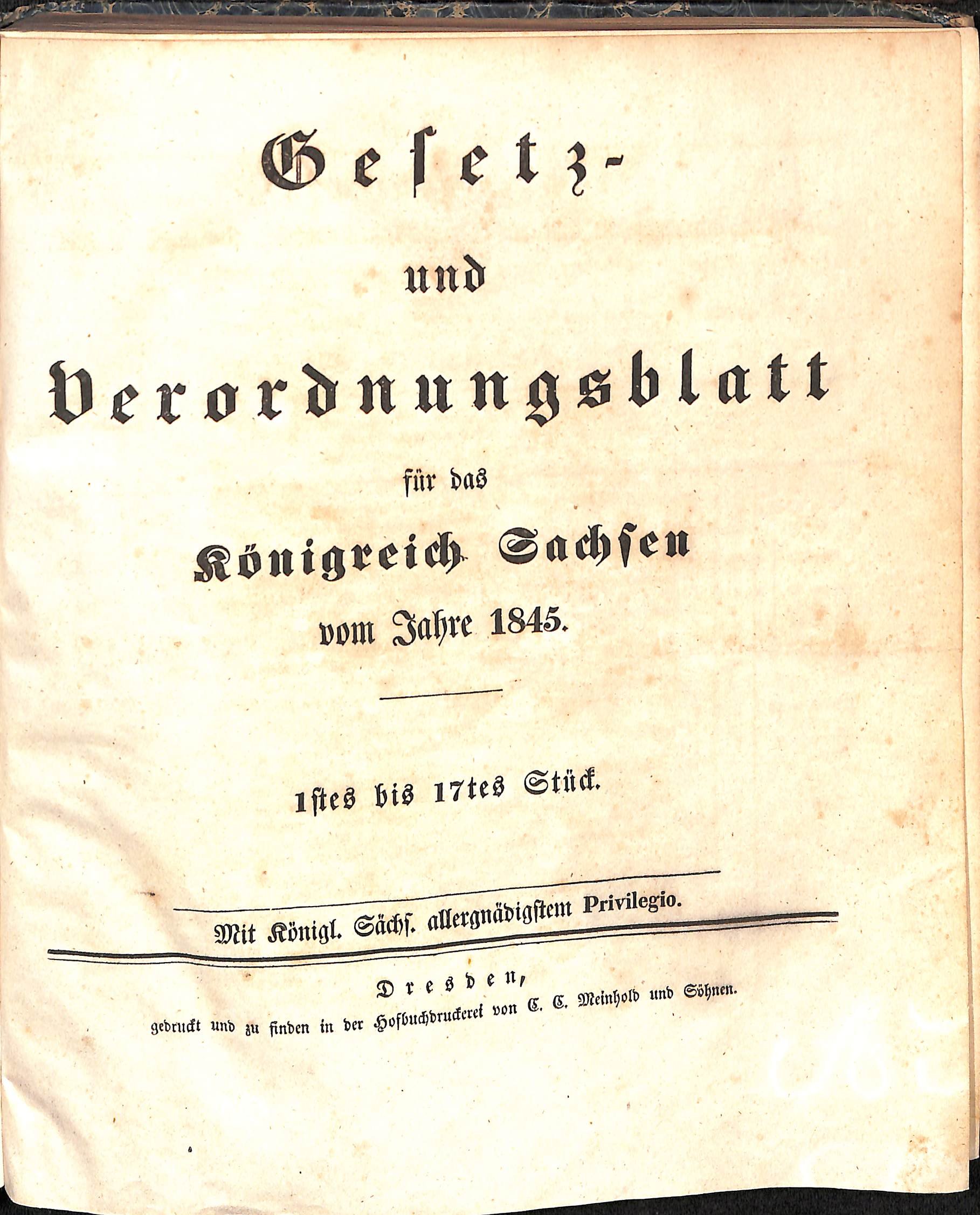 Gesetz- und Verordnungsblatt für das Königreich Sachsen vom Jahre 1845 (HEIMATWELTEN Zwönitz - Raritätensammlung Bruno Gebhardt CC BY-NC-SA)