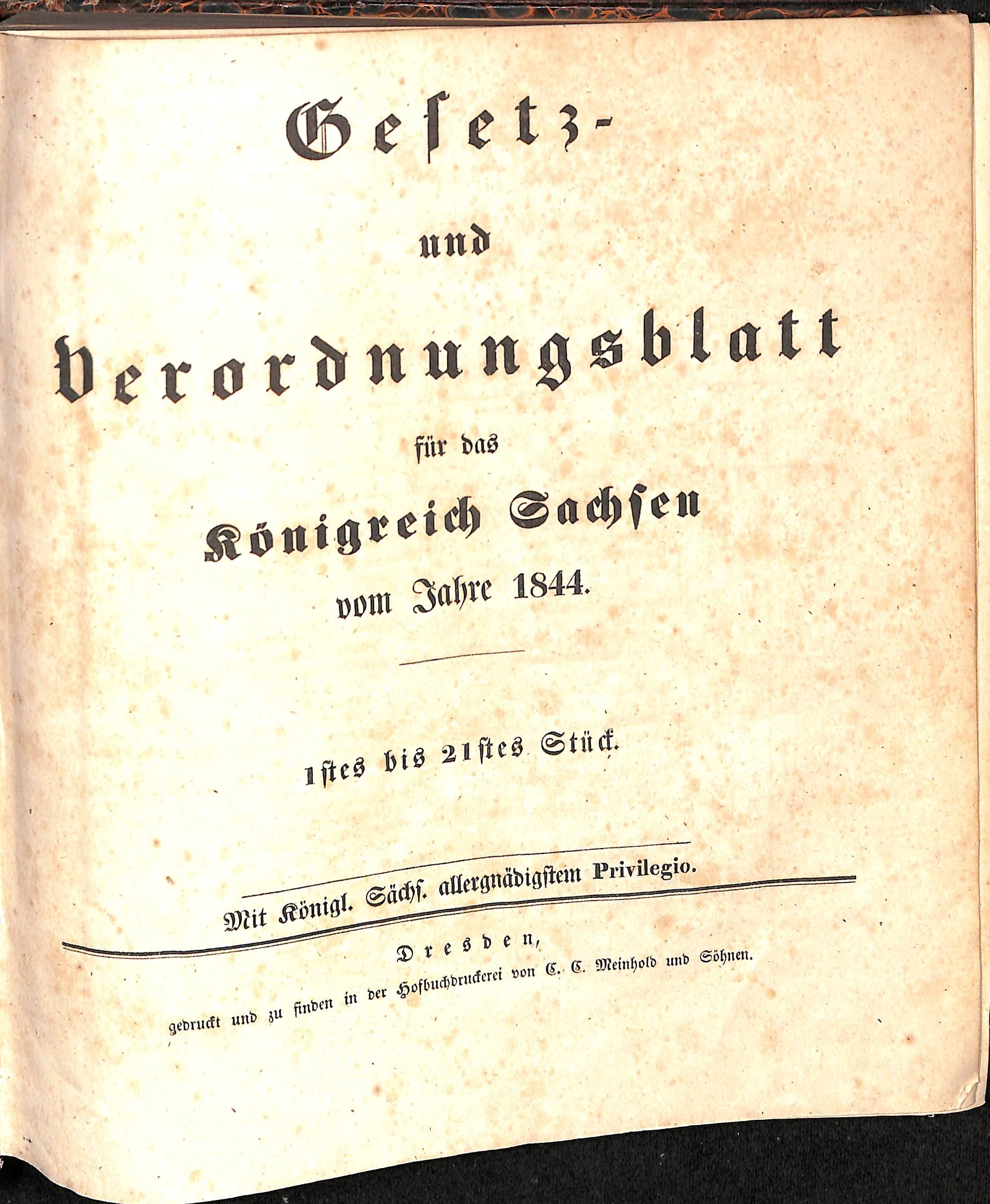 Gesetz- und Verordnungsblatt für das Königreich Sachsen vom Jahre 1844 (HEIMATWELTEN Zwönitz - Raritätensammlung Bruno Gebhardt CC BY-NC-SA)
