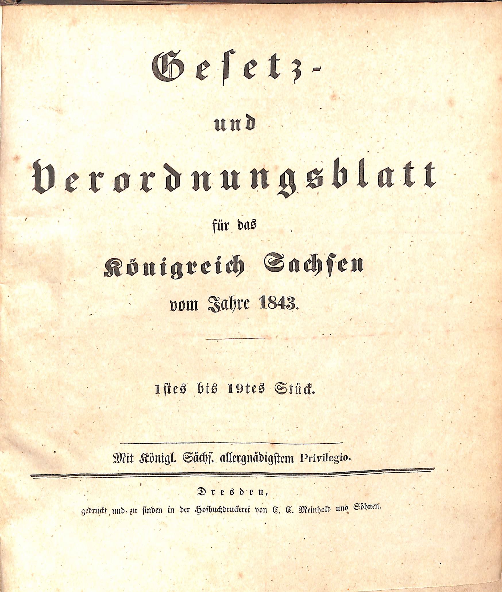 Gesetz- und Verordnungsblatt für das Königreich Sachsen vom Jahre 1843 (HEIMATWELTEN Zwönitz - Raritätensammlung Bruno Gebhardt CC BY-NC-SA)