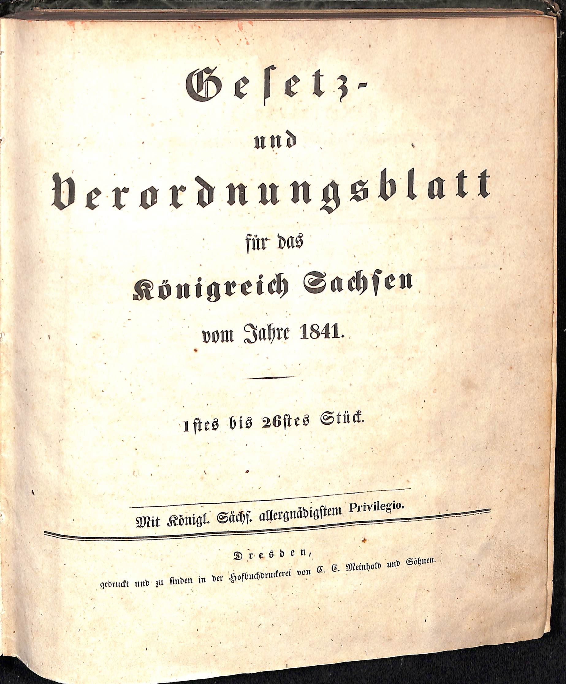 Gesetz- und Verordnungsblatt für das Königreich Sachsen vom Jahre 1841 (HEIMATWELTEN Zwönitz - Raritätensammlung Bruno Gebhardt CC BY-NC-SA)