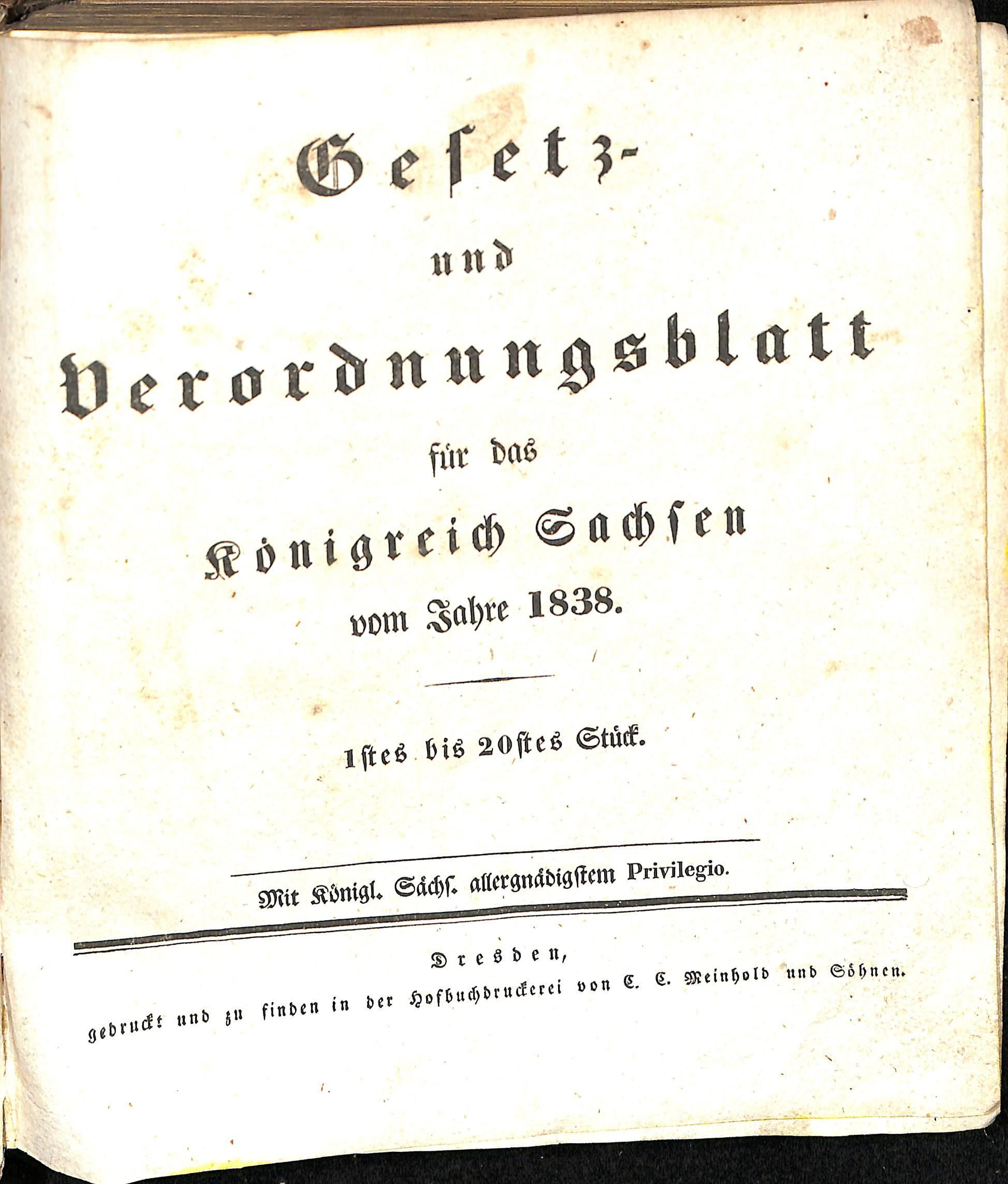 Gesetz- und Verordnungsblatt für das Königreich Sachsen vom Jahre 1835 (Heimatwelten Zwönitz CC BY-NC-SA)