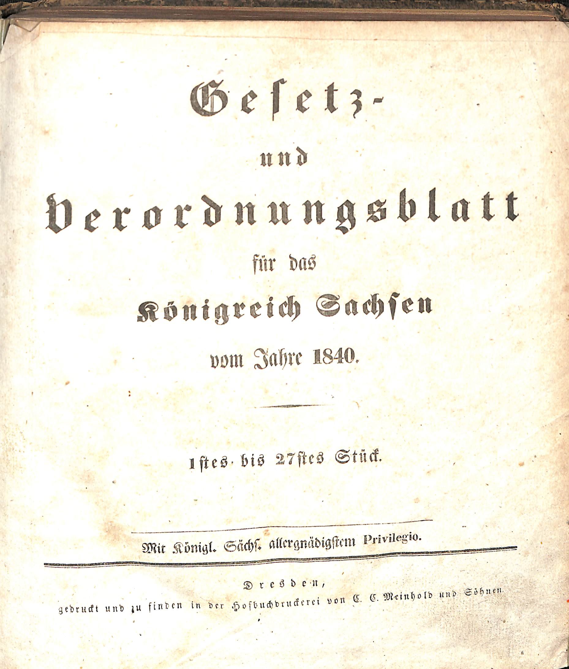 Gesetz- und Verordnungsblatt für das Königreich Sachsen vom Jahre 1840 (Heimatwelten Zwönitz CC BY-NC-SA)