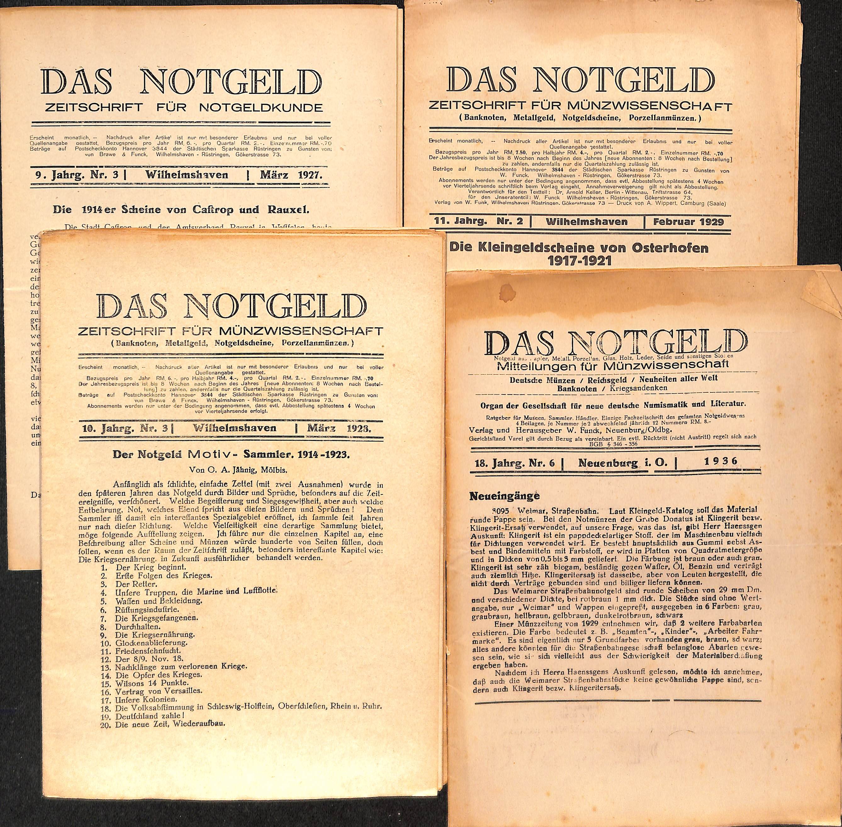 Das Notgeld, Nr. 3 1927, Nr. 3 1928, Nr. 2 1929, Nr. 6 1936 (HEIMATWELTEN Zwönitz - Raritätensammlung Bruno Gebhardt CC BY-NC-SA)