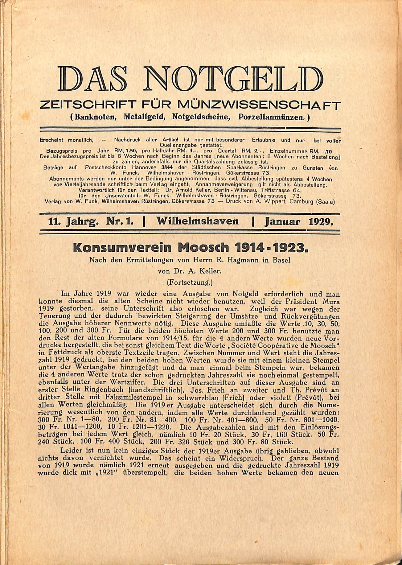 Das Notgeld - Zeitschrift für Münzwissenschaft 10. Jahrgang, Wilhelmshaven 1929 (Heimatwelten Zwönitz CC BY-NC-SA)