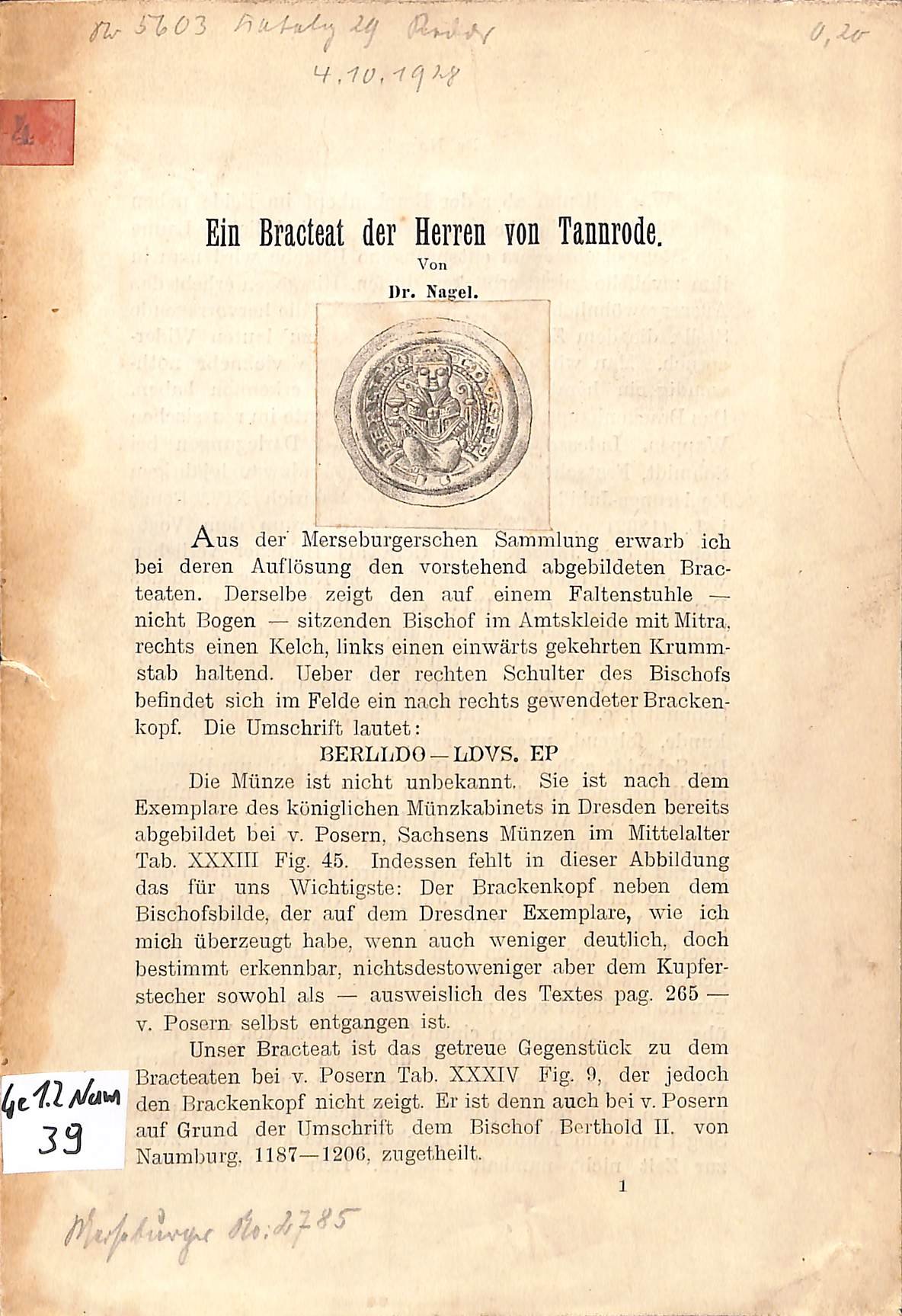 Ein Bracteat der Herren von Tannrode, Sonderdruck aus Archiv für Bracteatenkunde Band III, 1896 (Heimatwelten Zwönitz CC BY-NC-SA)
