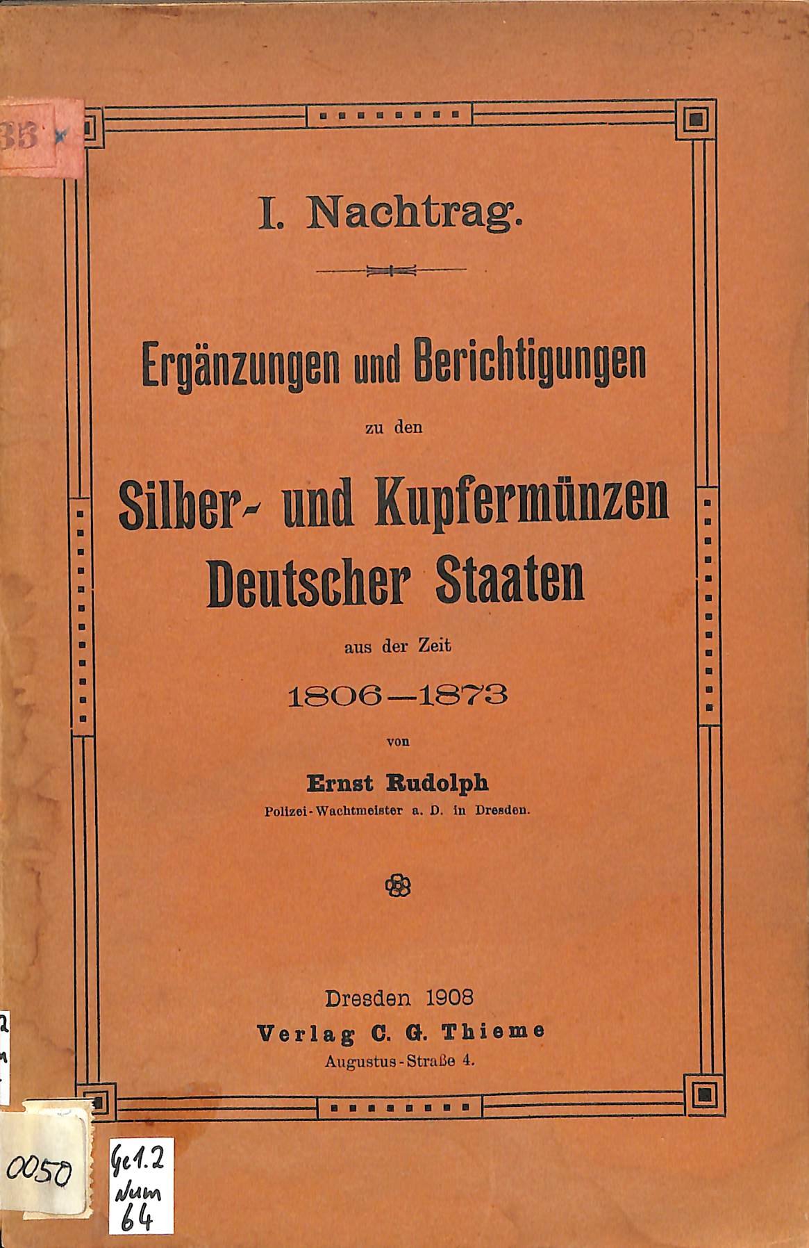I. Nachtrag zu den Die Silber- und Kupfermünzen Deutscher Staaten 1806-1873 (HEIMATWELTEN Zwönitz - Raritätensammlung Bruno Gebhardt CC BY-NC-SA)