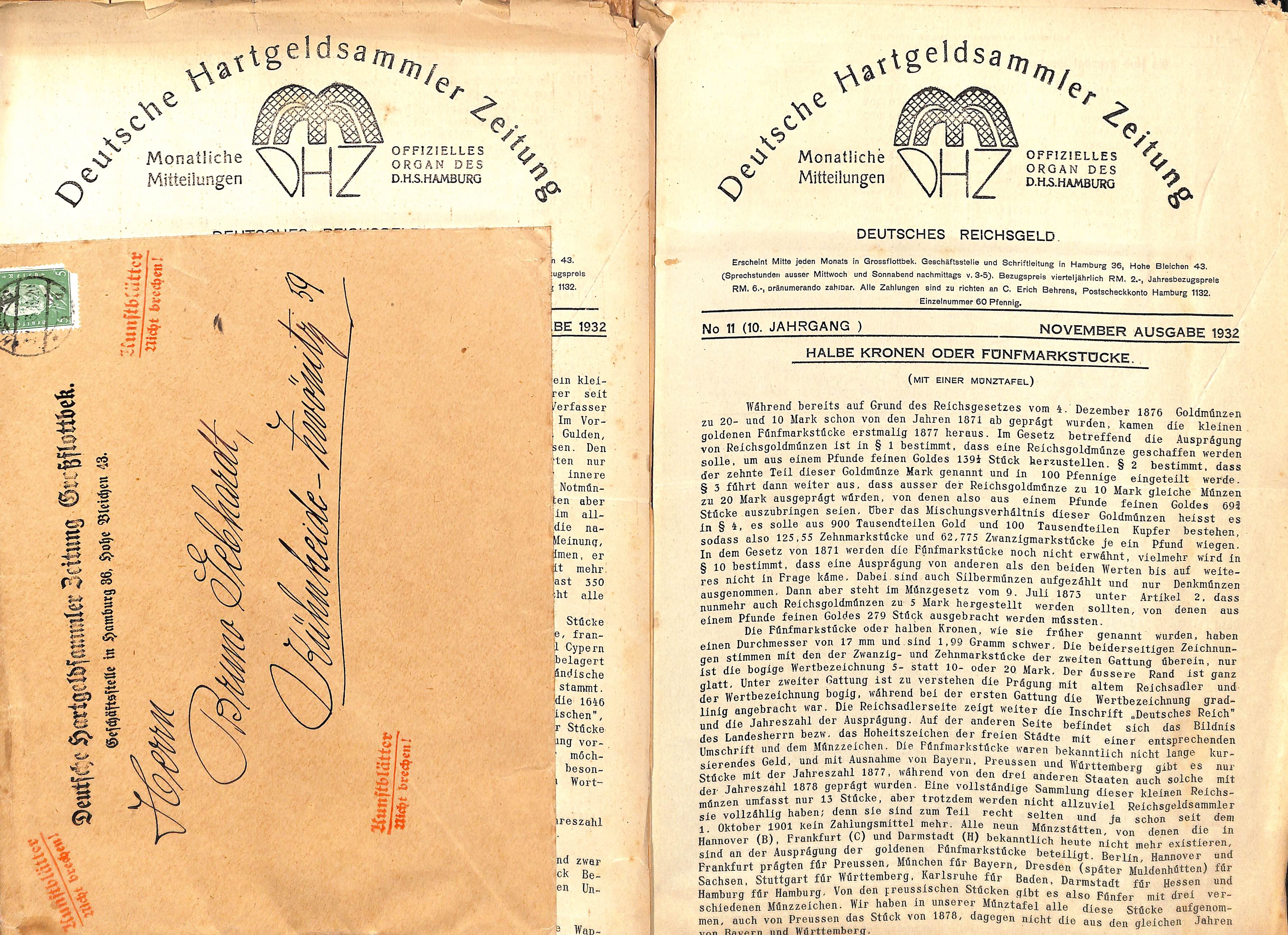 Deutsche Hartgeldsammler Zeitung, 10. Jahrgang 1932 (HEIMATWELTEN Zwönitz - Raritätensammlung Bruno Gebhardt CC BY-NC-SA)