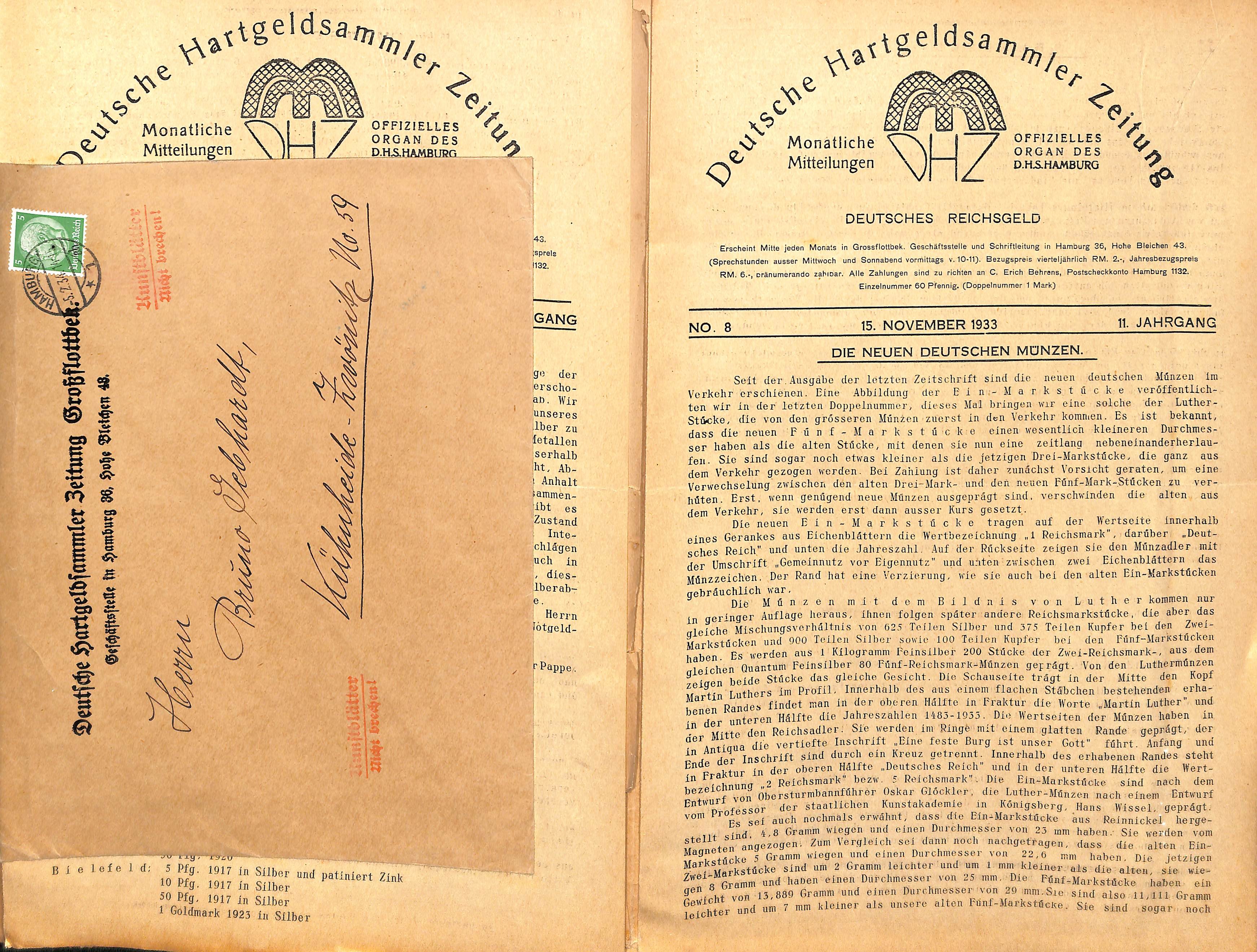 Deutsche Hartgeldsammler Zeitung, 11. Jahrgang 1933 (Heimatwelten Zwönitz CC BY-NC-SA)
