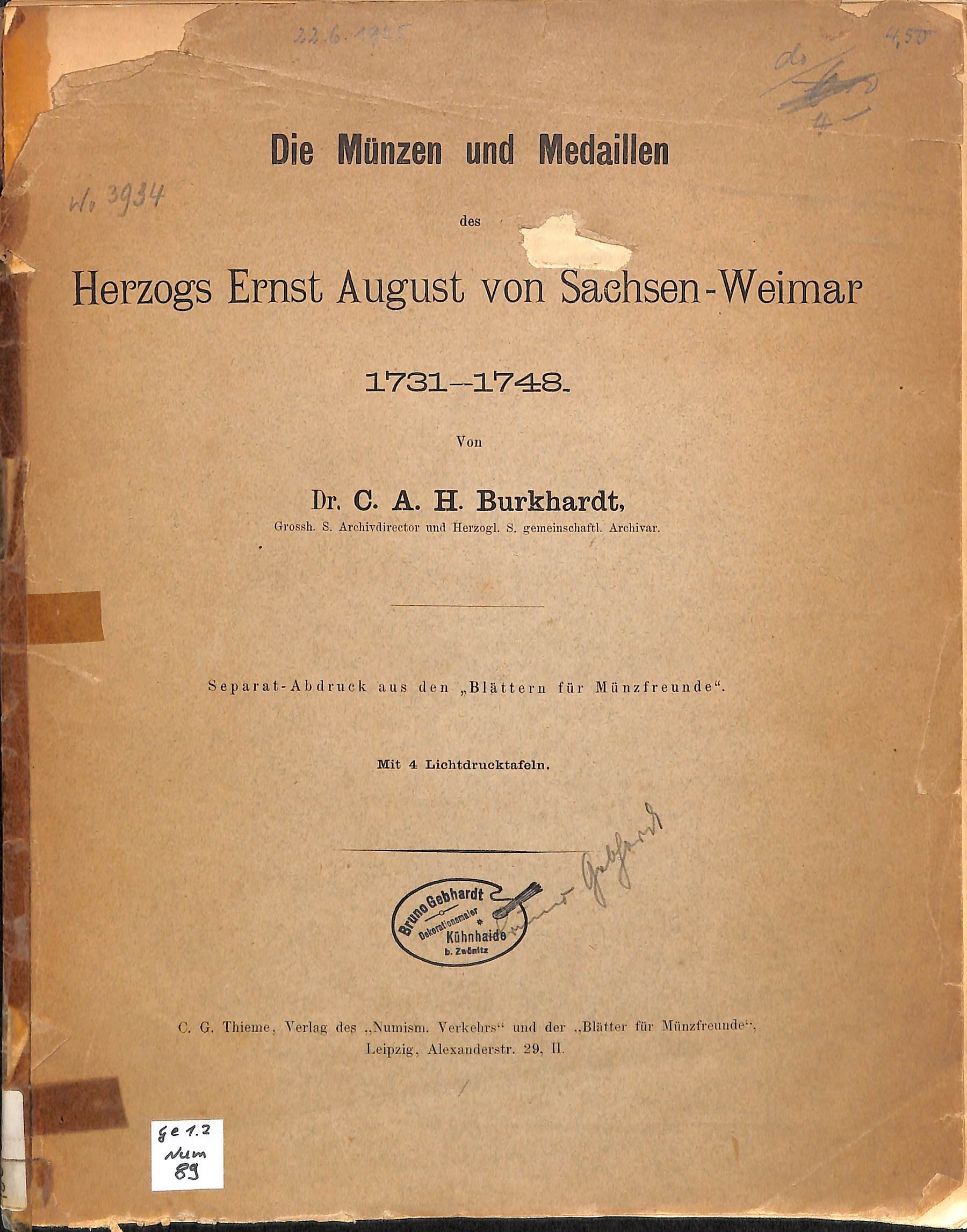 Die Münzen und Medaillen des Herzogs Ernst August von Sachsen-Weimar (Heimatwelten Zwönitz CC BY-NC-SA)