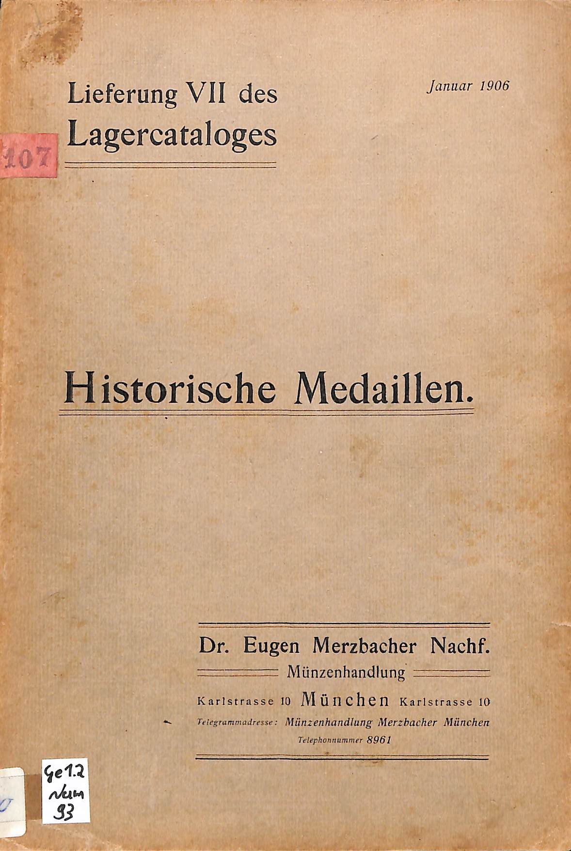 Dr. Eugen Merzbacher Münzhandlung Nachf. Historische Medaillen Januar 1906 (Heimatwelten Zwönitz CC BY-NC-SA)