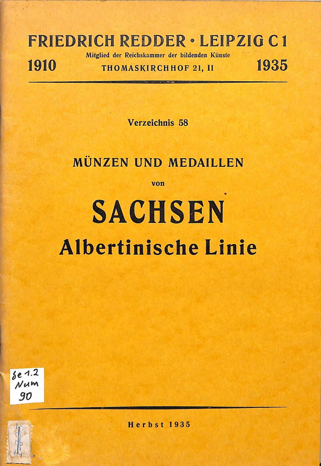 Friedrich Redder, Verzeichnis 58: Münzen und Medaillen von Sachsen, Albertinische Linie (Heimatwelten Zwönitz CC BY-NC-SA)