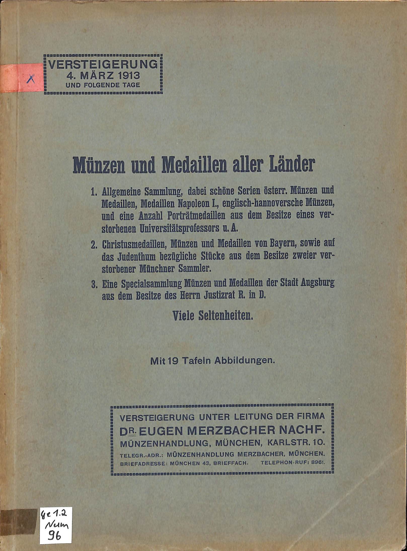 Dr. Eugen Merzbacher Nachf Münzhandlung, Münzauction 4. März 1913 (HEIMATWELTEN Zwönitz - Raritätensammlung Bruno Gebhardt CC BY-NC-SA)