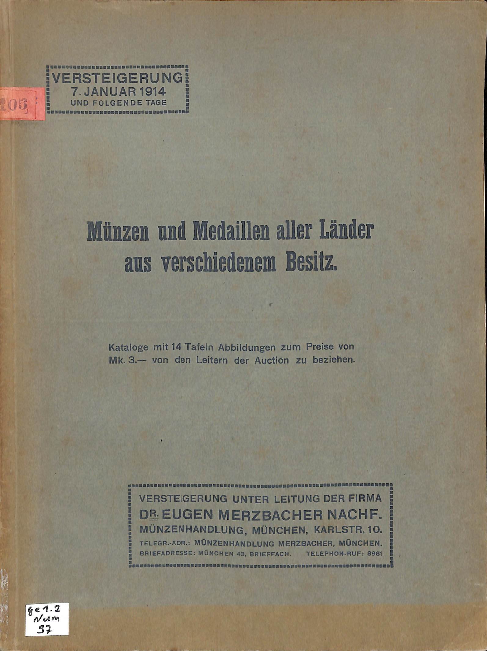 Dr. Eugen Merzbacher Nachf. Münzhandlung, Versteigerung 7. Januar 1914 (Heimatwelten Zwönitz CC BY-NC-SA)