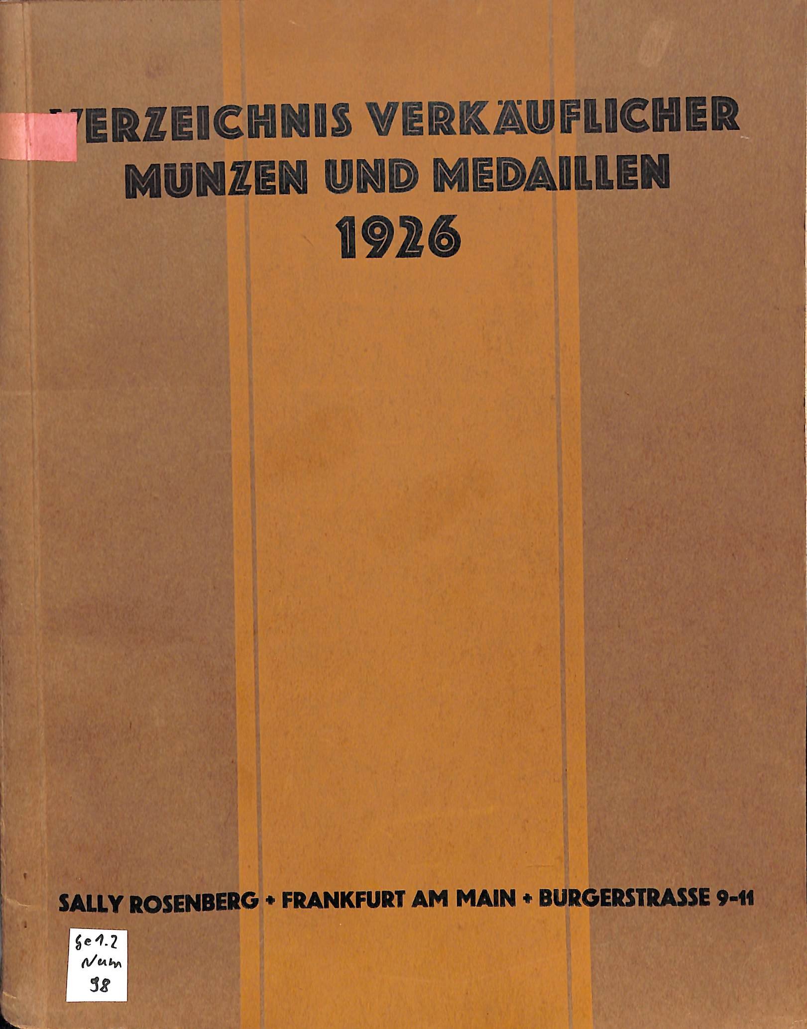 Sally Rosenberg, Verzeichnis verkäuflicher Münzen 1926 (Heimatwelten Zwönitz CC BY-NC-SA)
