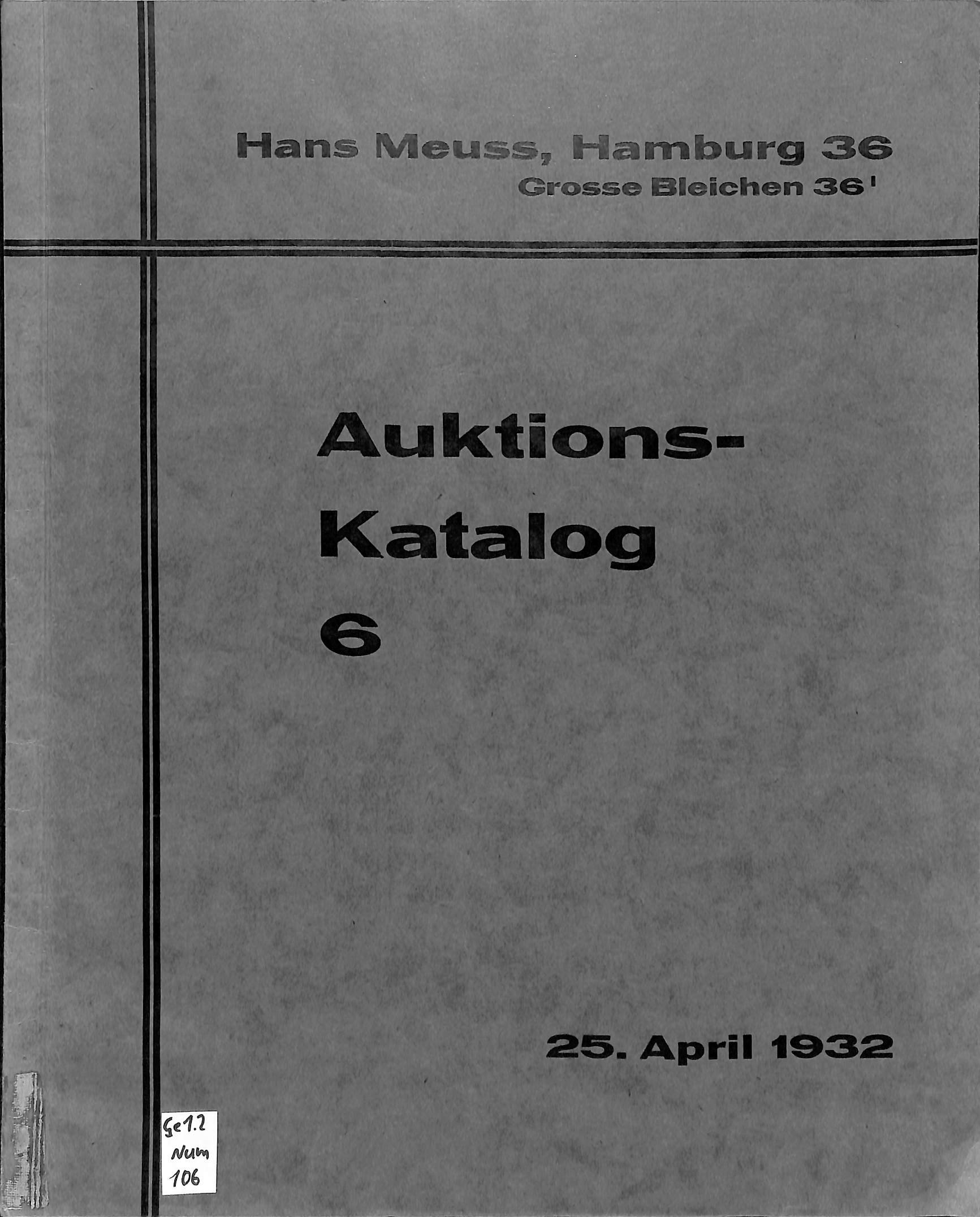 Hans Meuss, Auktionskatalog 6, 1932 (Heimatwelten Zwönitz CC BY-NC-SA)