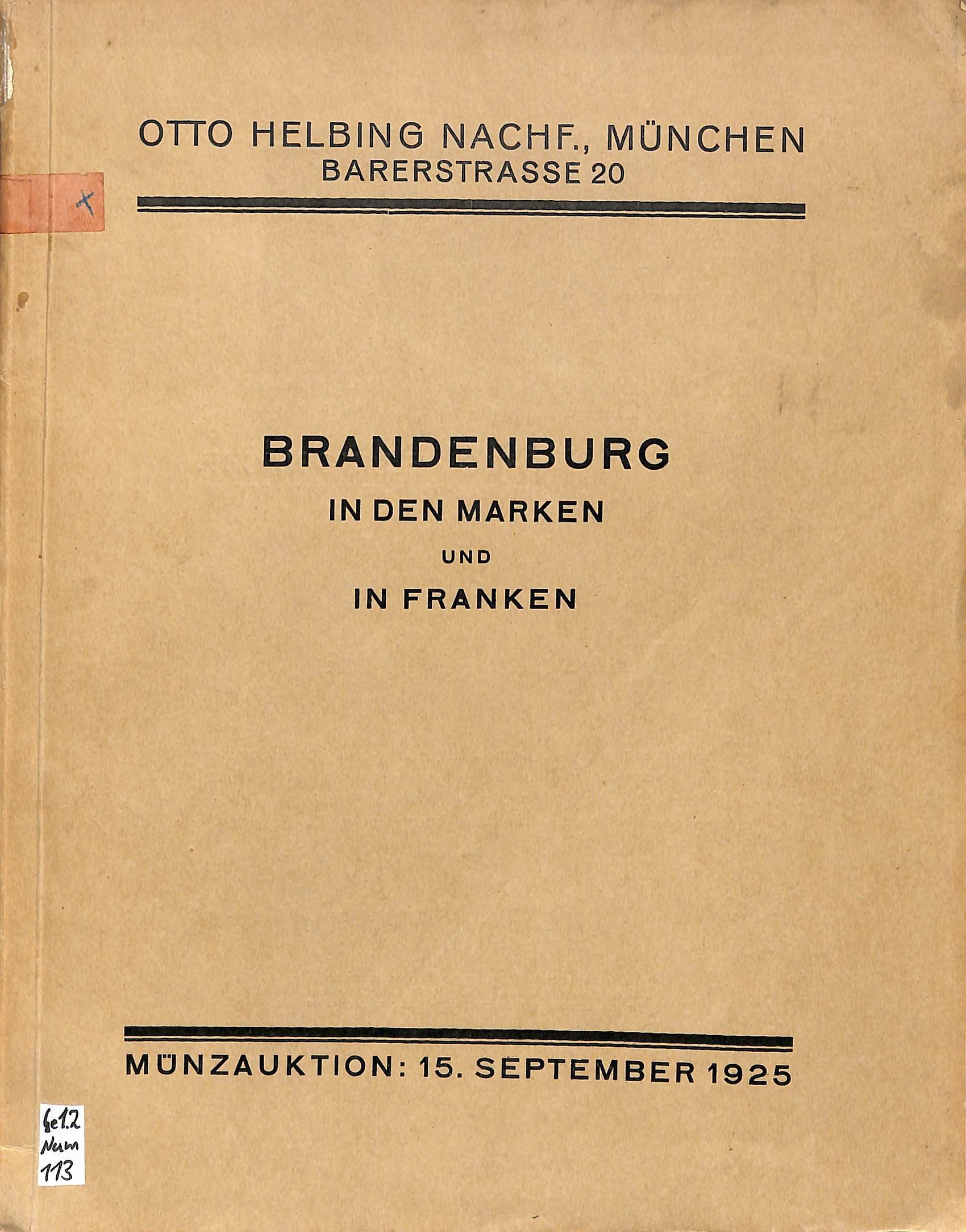 Otto Helbing Nachflg., Auktionskatalog Brandenburg in den Marken 1925 (Heimatwelten Zwönitz CC BY-NC-SA)