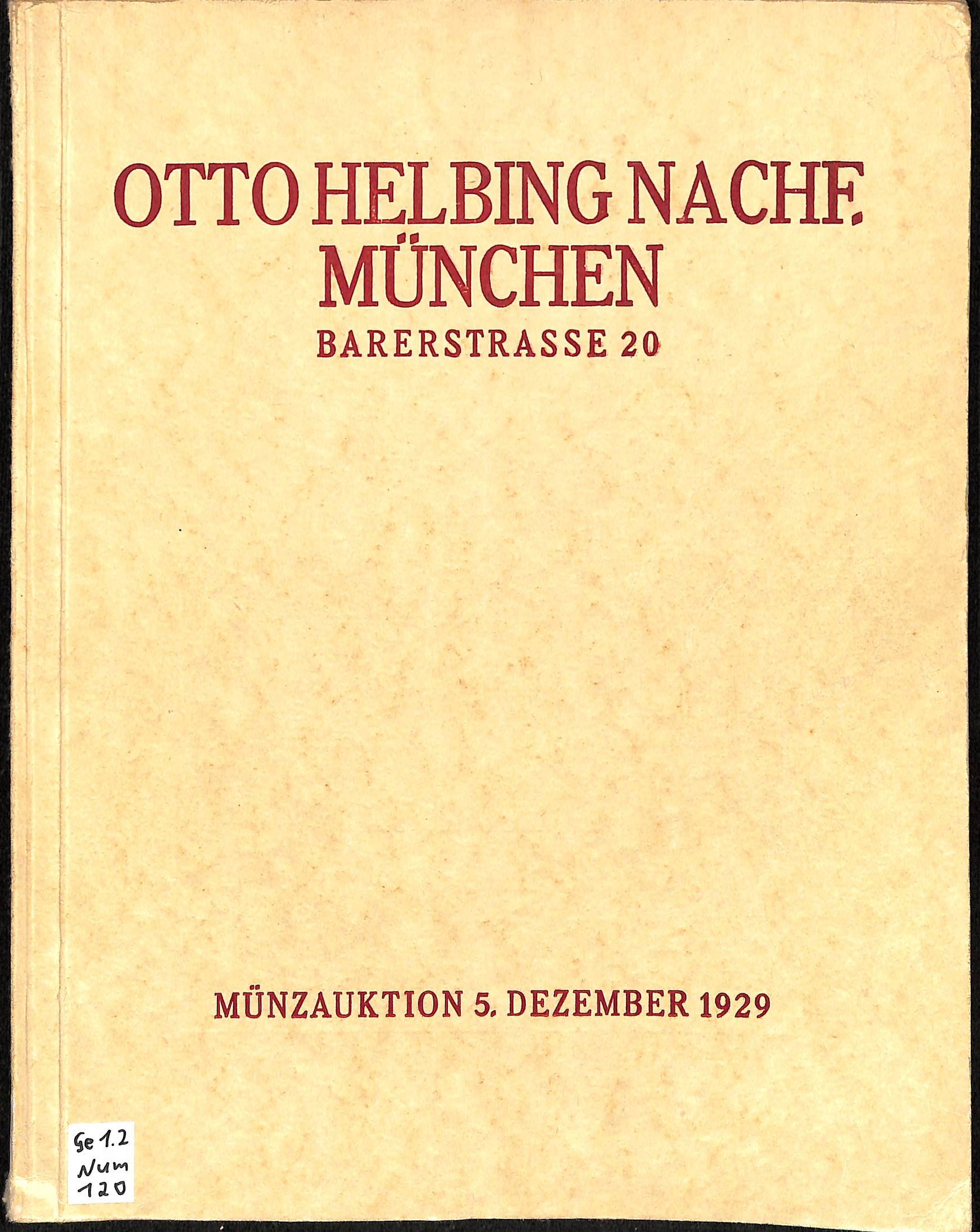 Otto Helbing Nachf., Münzauktion 5. Dezember 1929 (Heimatwelten Zwönitz CC BY-NC-SA)