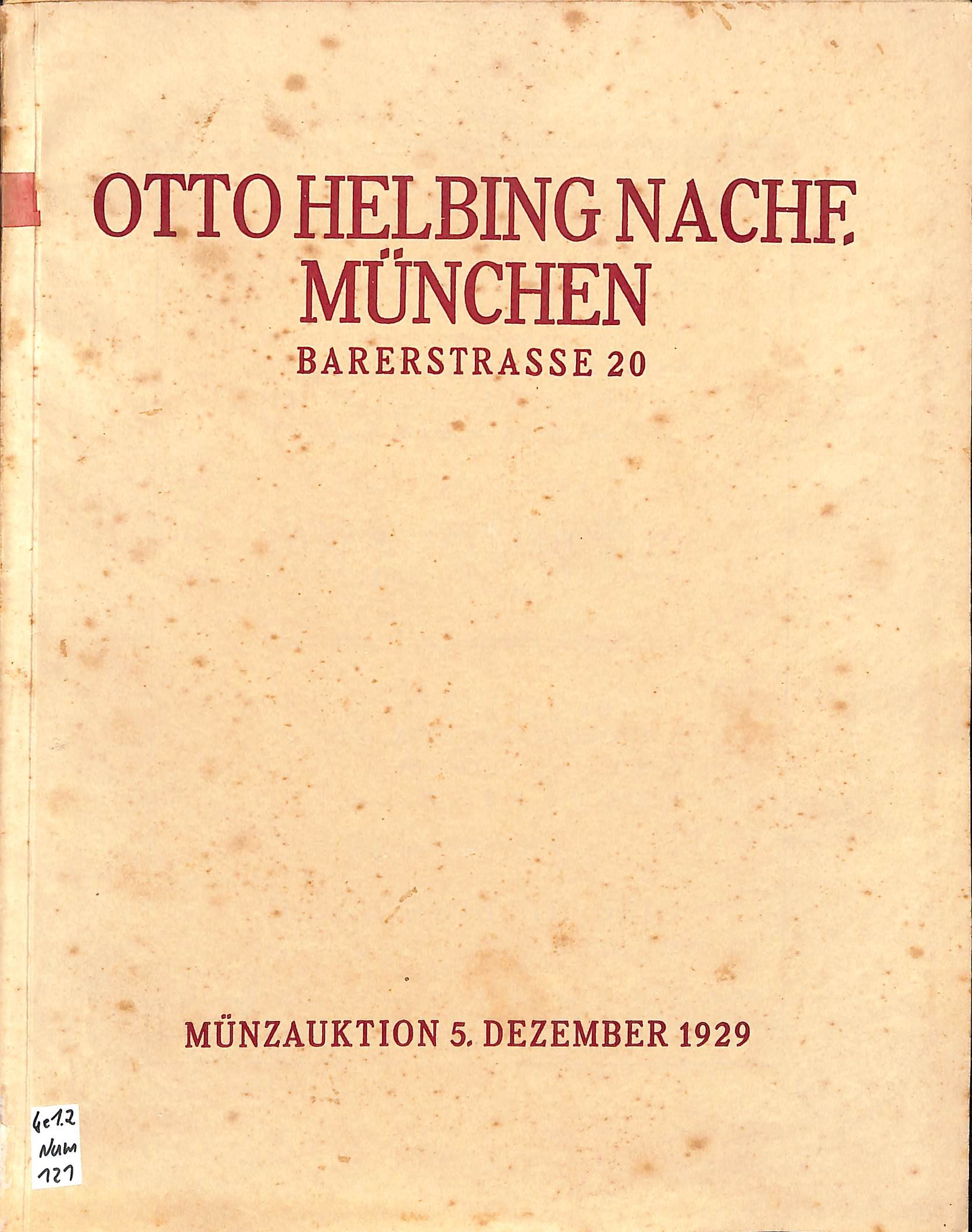 Otto Helbing Nachf., Münzauktion 5. Dezember 1929 (Heimatwelten Zwönitz CC BY-NC-SA)