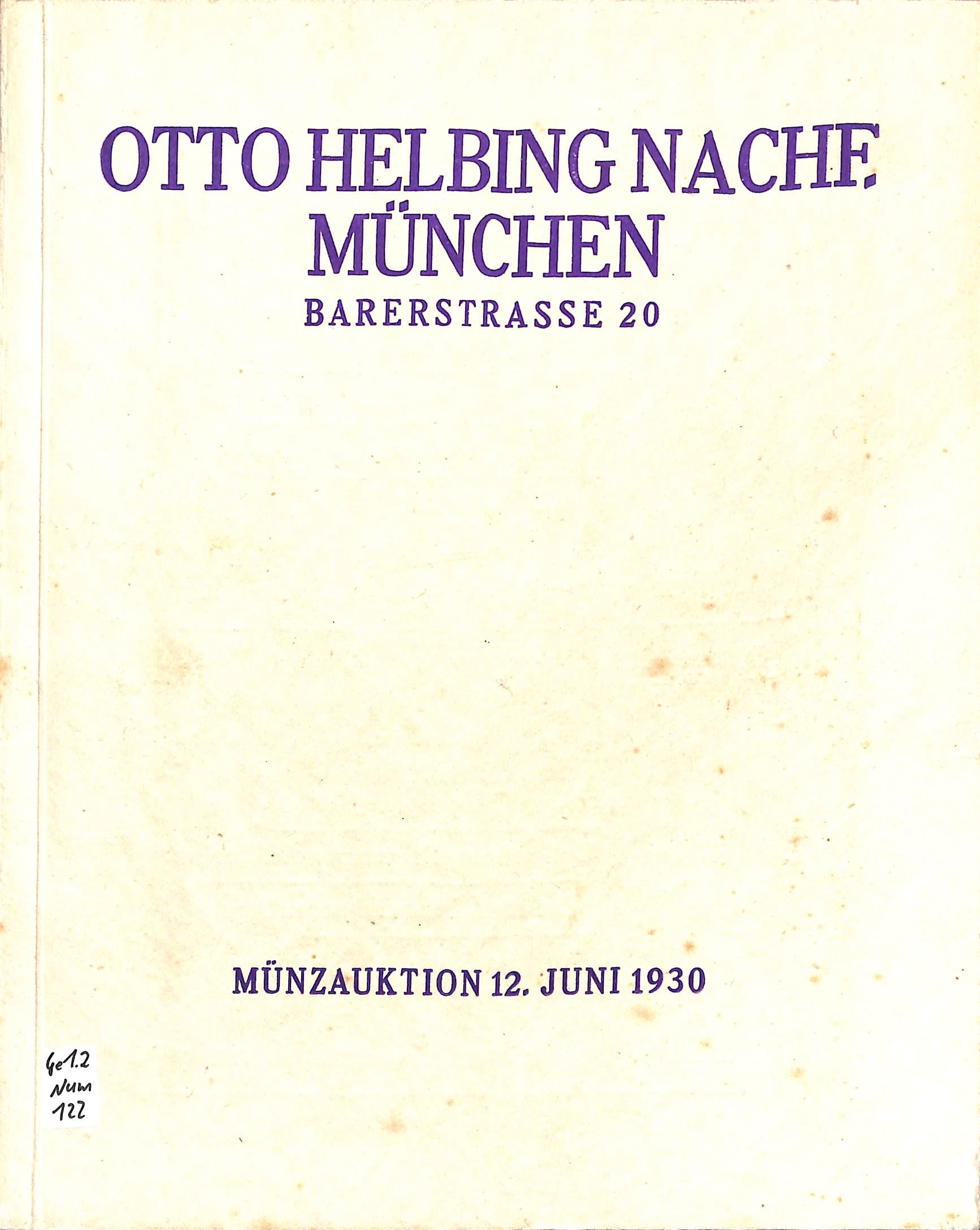 Otto Helbing Nachf., Münzauktion 12. Juni 1930 (Heimatwelten Zwönitz CC BY-NC-SA)