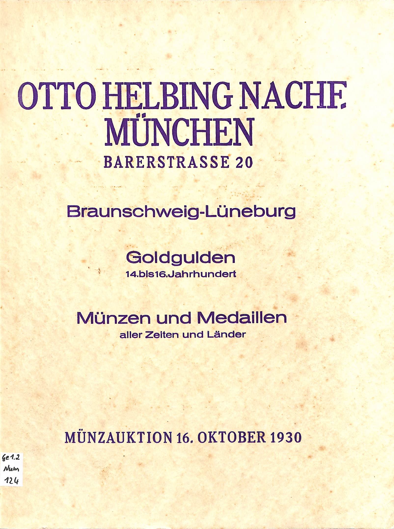 Otto Helbing Nachf., Münzauktion 16. Oktober 1930 (Heimatwelten Zwönitz CC BY-NC-SA)