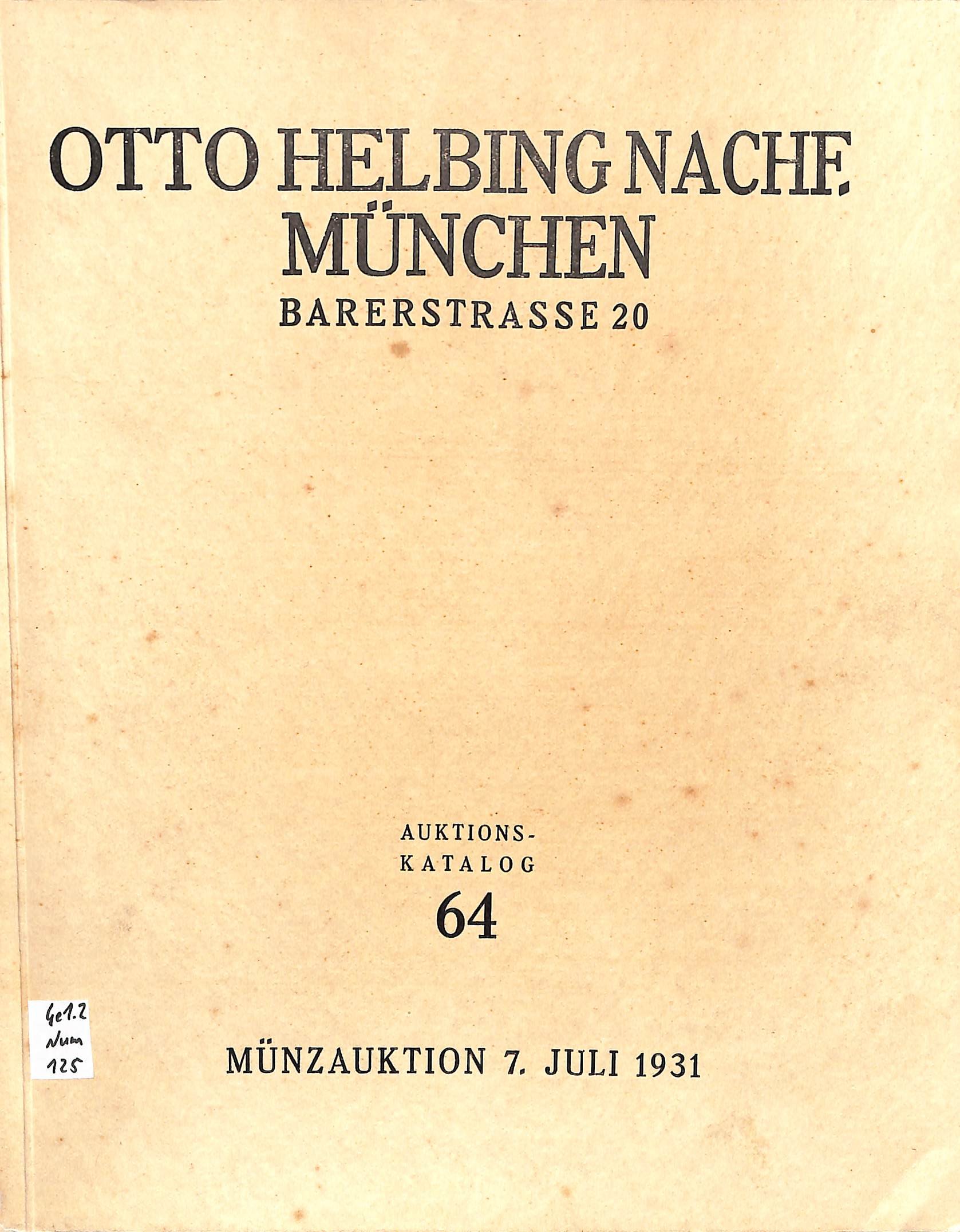 Otto Helbing Nachf., Münzauktion 7. Juli 1931 (Heimatwelten Zwönitz CC BY-NC-SA)