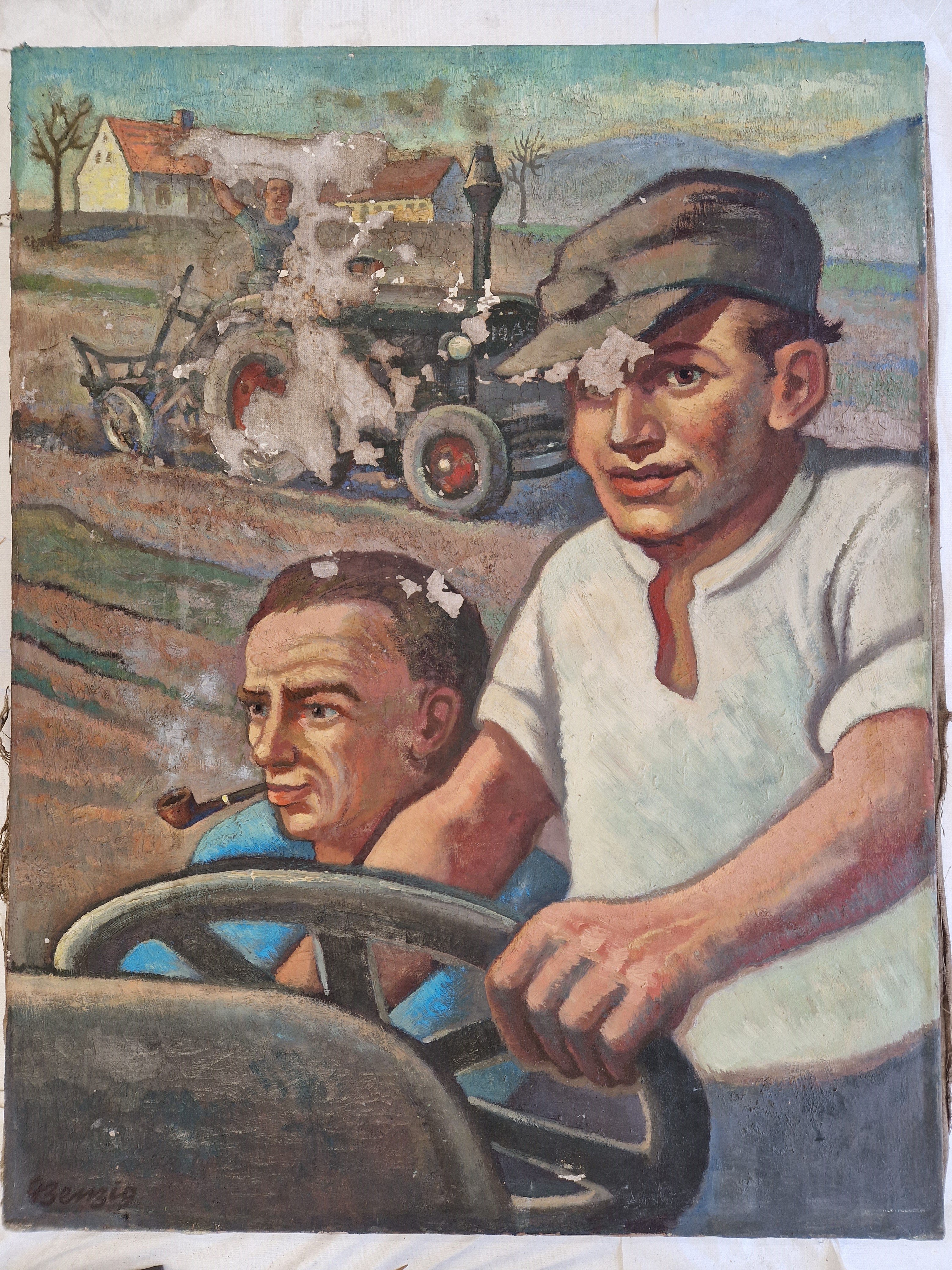 Gemälde: Traktoristen (Museum Bautzen - Muzej Budyšin CC BY-NC-SA)