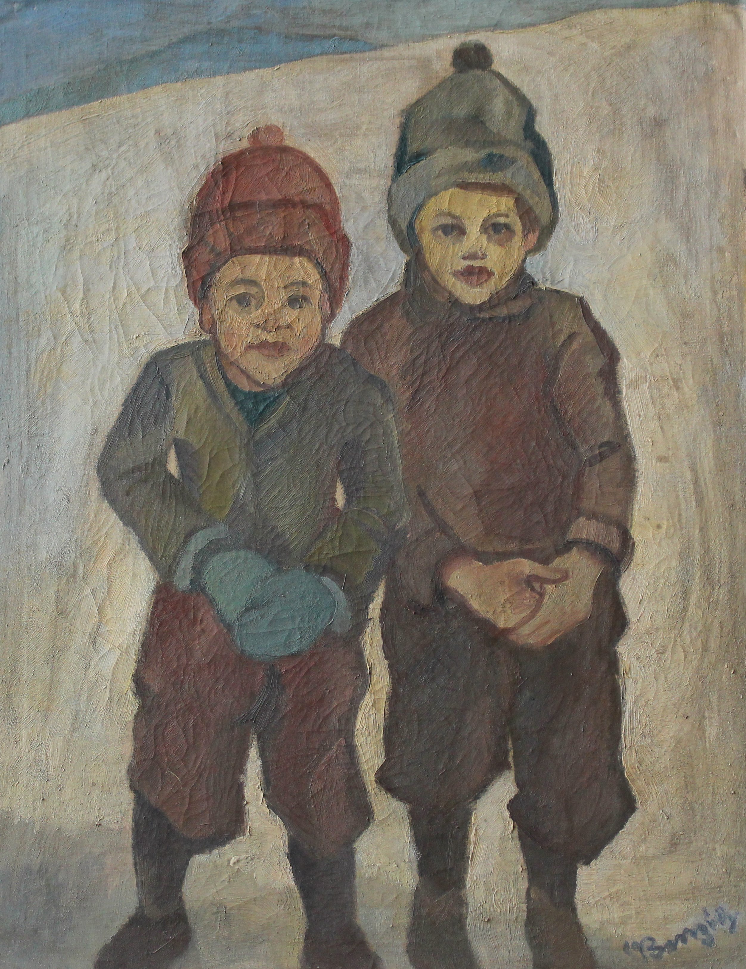 Gemälde: Arbeiterkinder im Winter (Museum Bautzen - Muzej Budyšin CC BY-NC-SA)