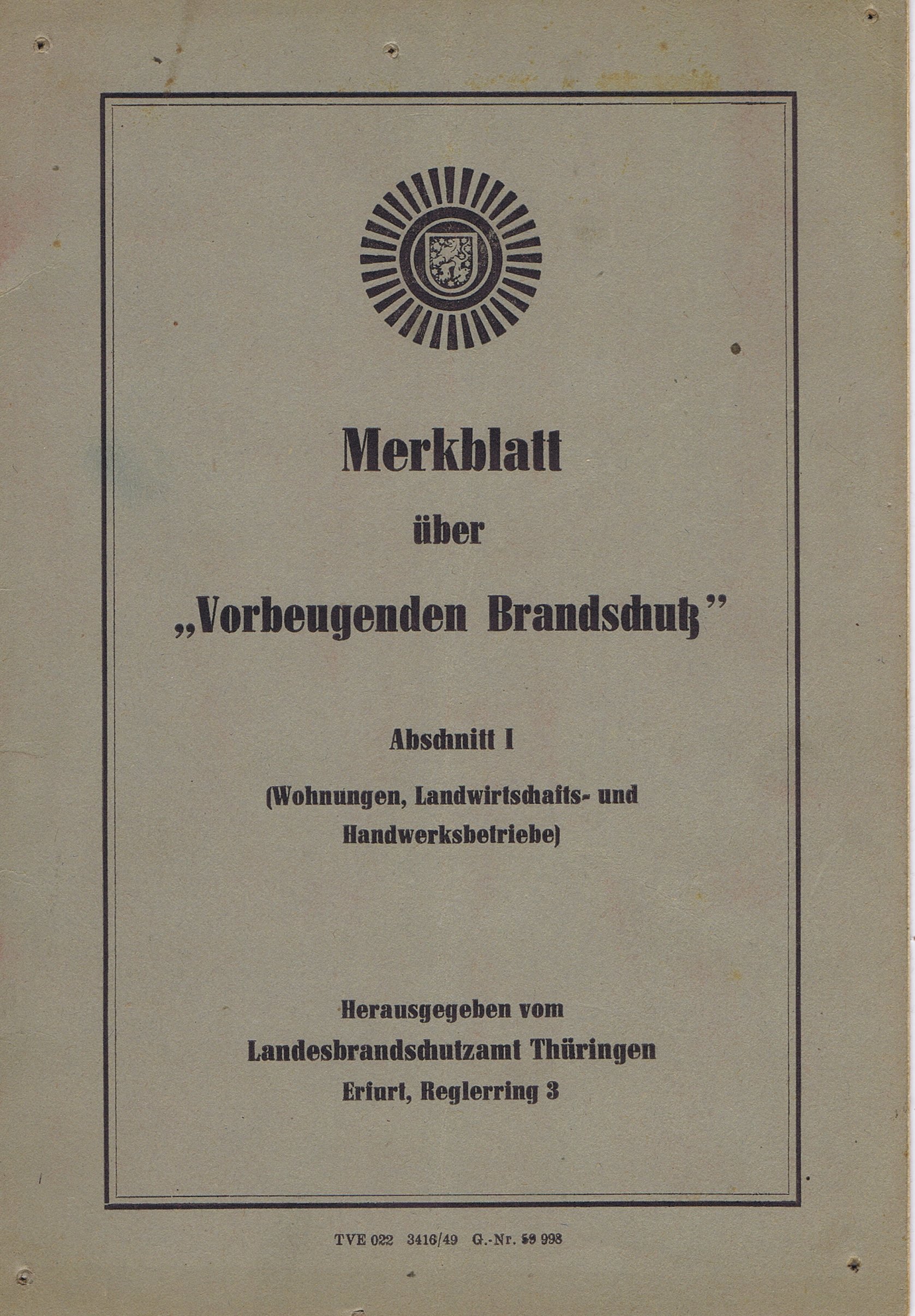 Merkblatt über "Vorbeugenden Brandschutz" (Feuerwehrmuseum Grethen CC BY-NC-SA)