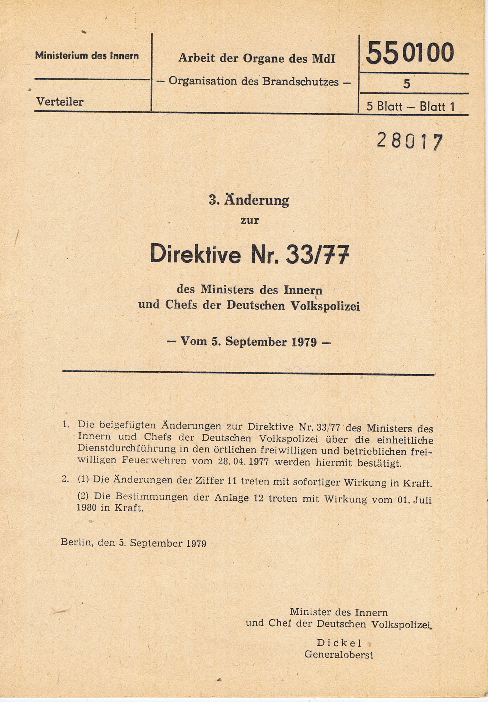 3. Änderung zur Direktive Nr. 33/77 (Feuerwehrmuseum Grethen CC BY-NC-SA)
