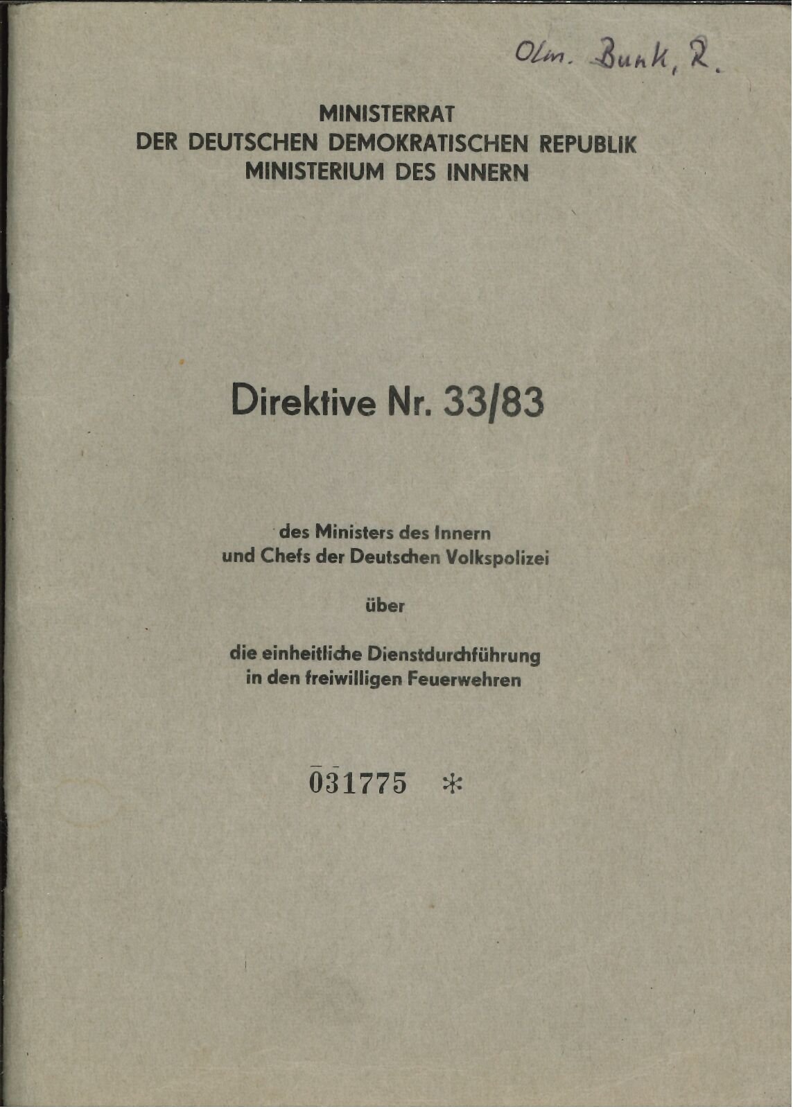 Direktive Nr. 33/83 (Feuerwehrmuseum Grethen CC BY-NC-SA)