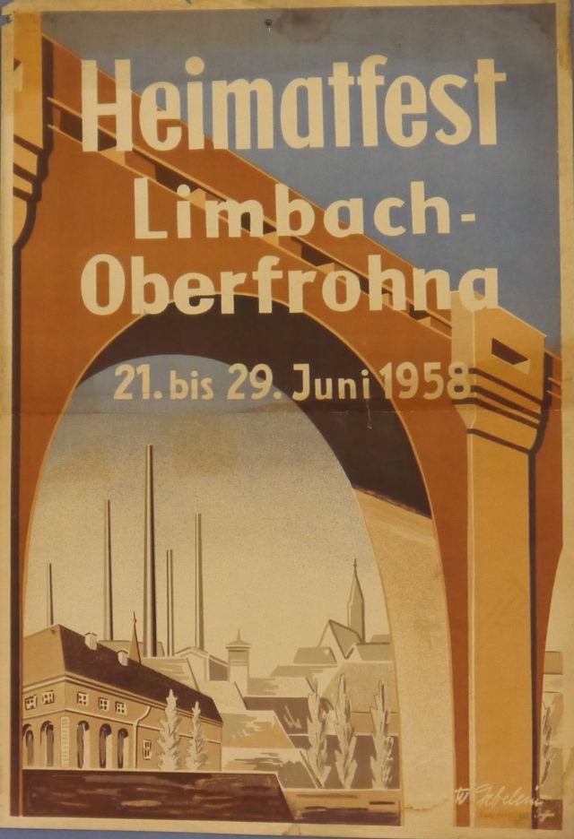 Veranstaltungsplakat des Rates der Stadt Limbach Oberfrohna ___ "Heimatfest Limb.-Oberfr. 21.-29.juni 1958" (Museen der Stadt Limbach-Oberfrohna Esche-Museum CC BY-NC-SA)