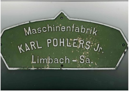 Firnenschild Maschinenfabrik Karl Pohlers Jr. Limbach-Sa. (Museen der Stadt Limbach-Oberfrohna Esche-Museum CC BY-NC-SA)