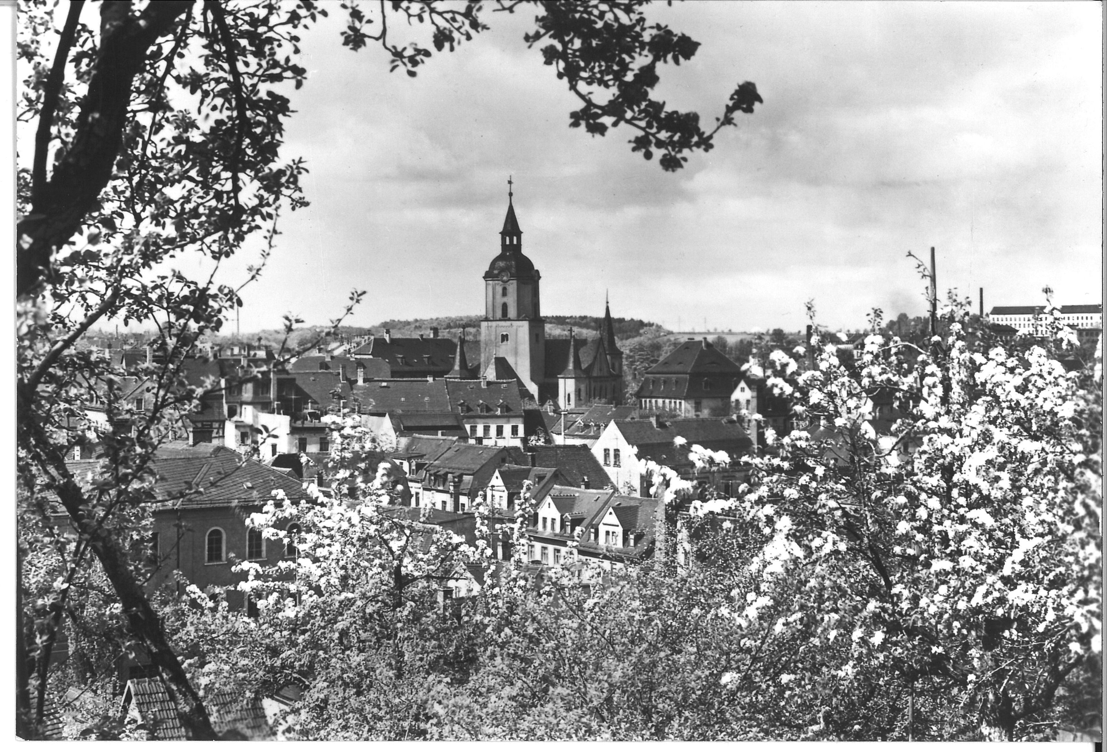 "Blick zur Kirche - Meerane" (Postkarte) (Museum Meerane CC BY-NC-SA)