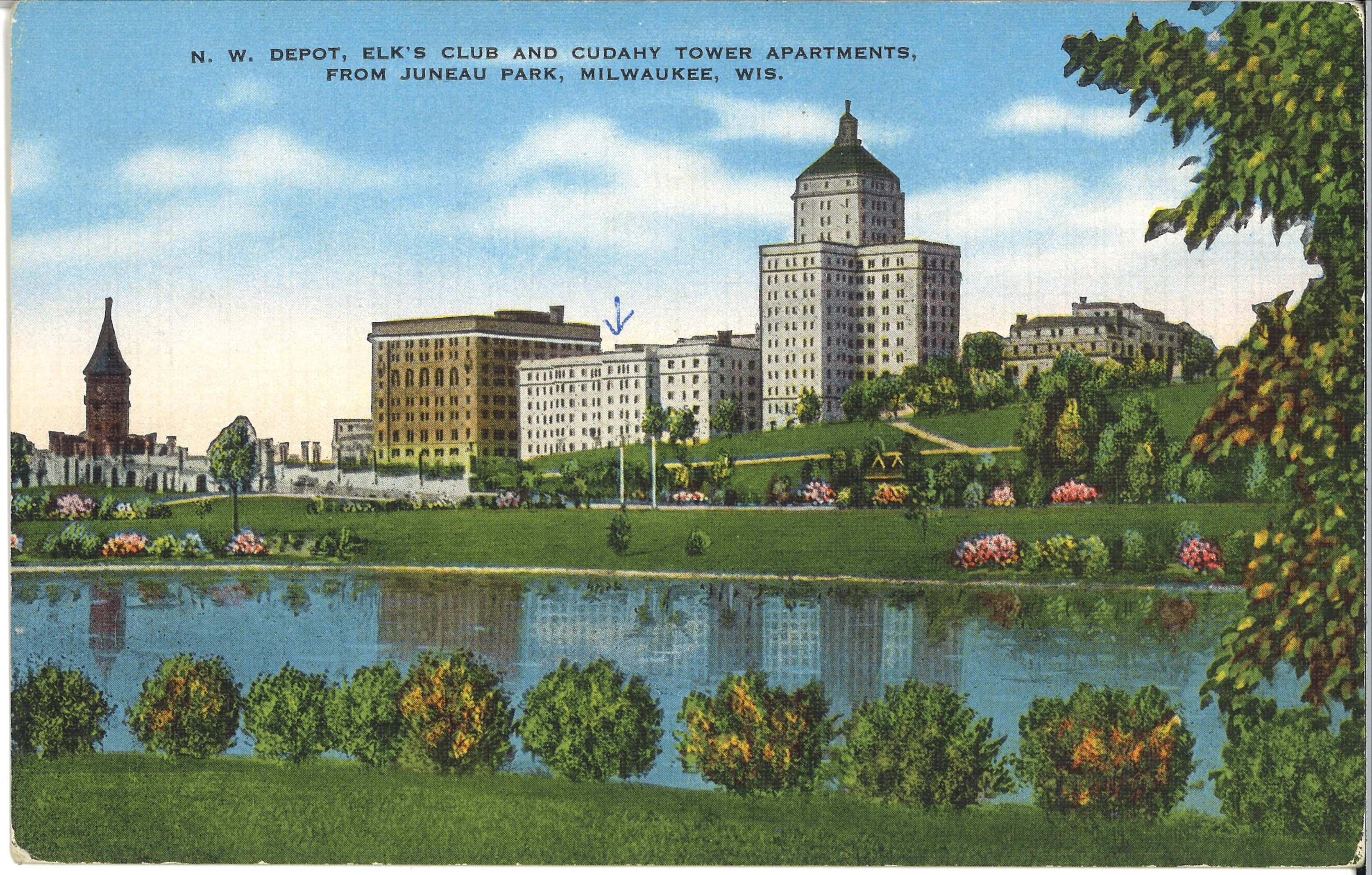 "Juneau Park, Milwaukee" (Postkarte) (Museum Meerane CC BY-NC-SA)