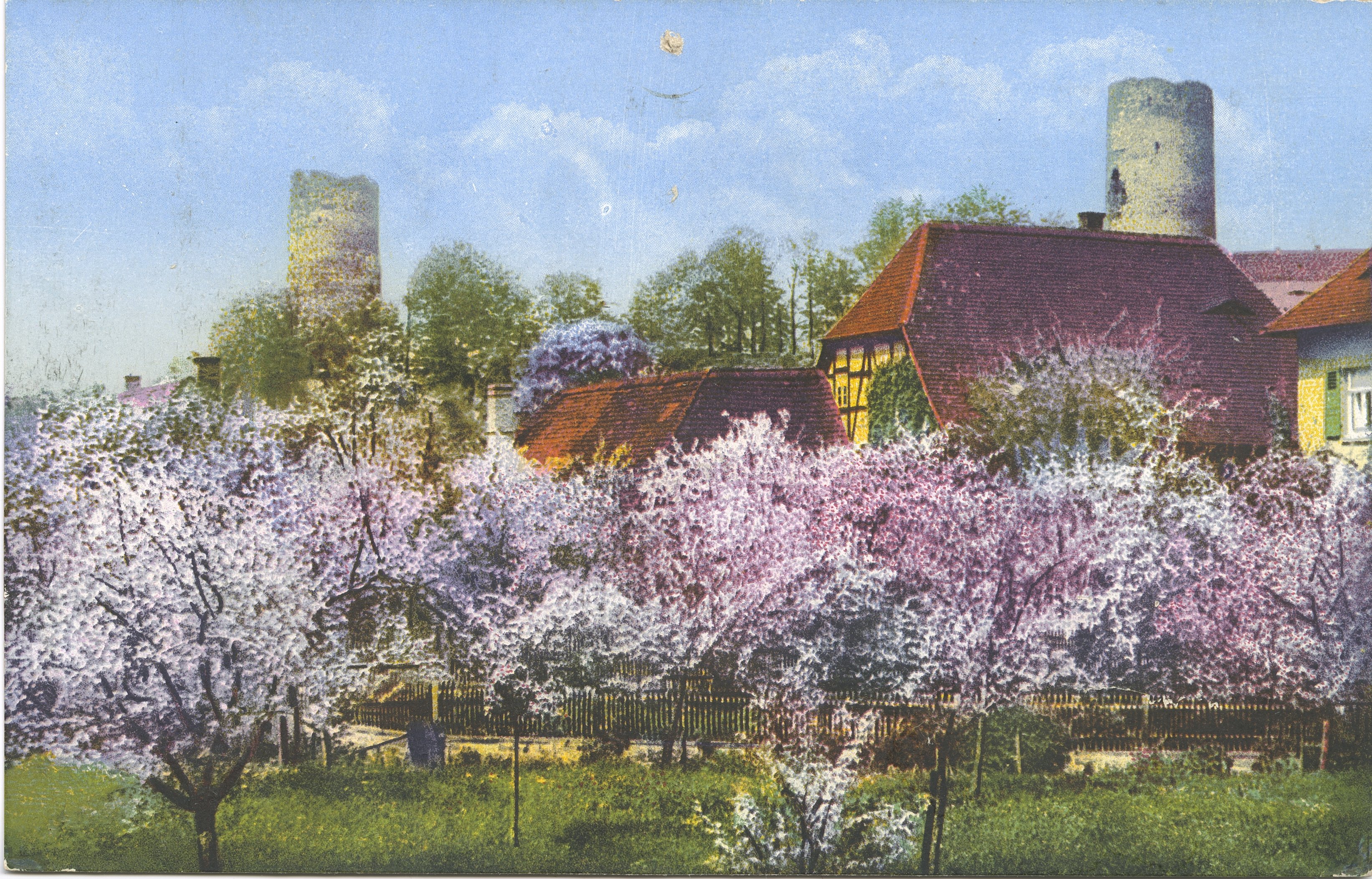 Postkarte Baumblüte Kohren-Sahlis (Museen Kohren-Sahlis - Töpfermuseum CC BY-NC-SA)