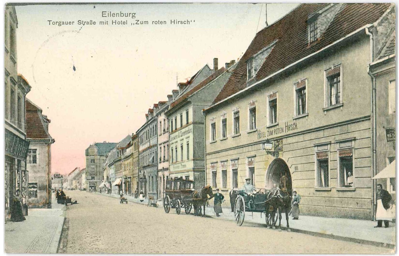Eilenburg, Torgauer Strasse mit Hotel "Zum roten Hirsch" (Stadtmuseum Eilenburg RR-P)