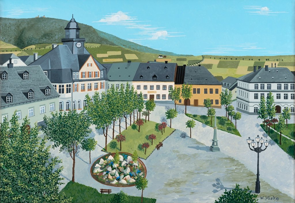 Gemälde von Wolfgang Hieke: "Der Oberwiesenthaler Marktplatz" (Wiesenthaler K3 CC BY-NC-SA)