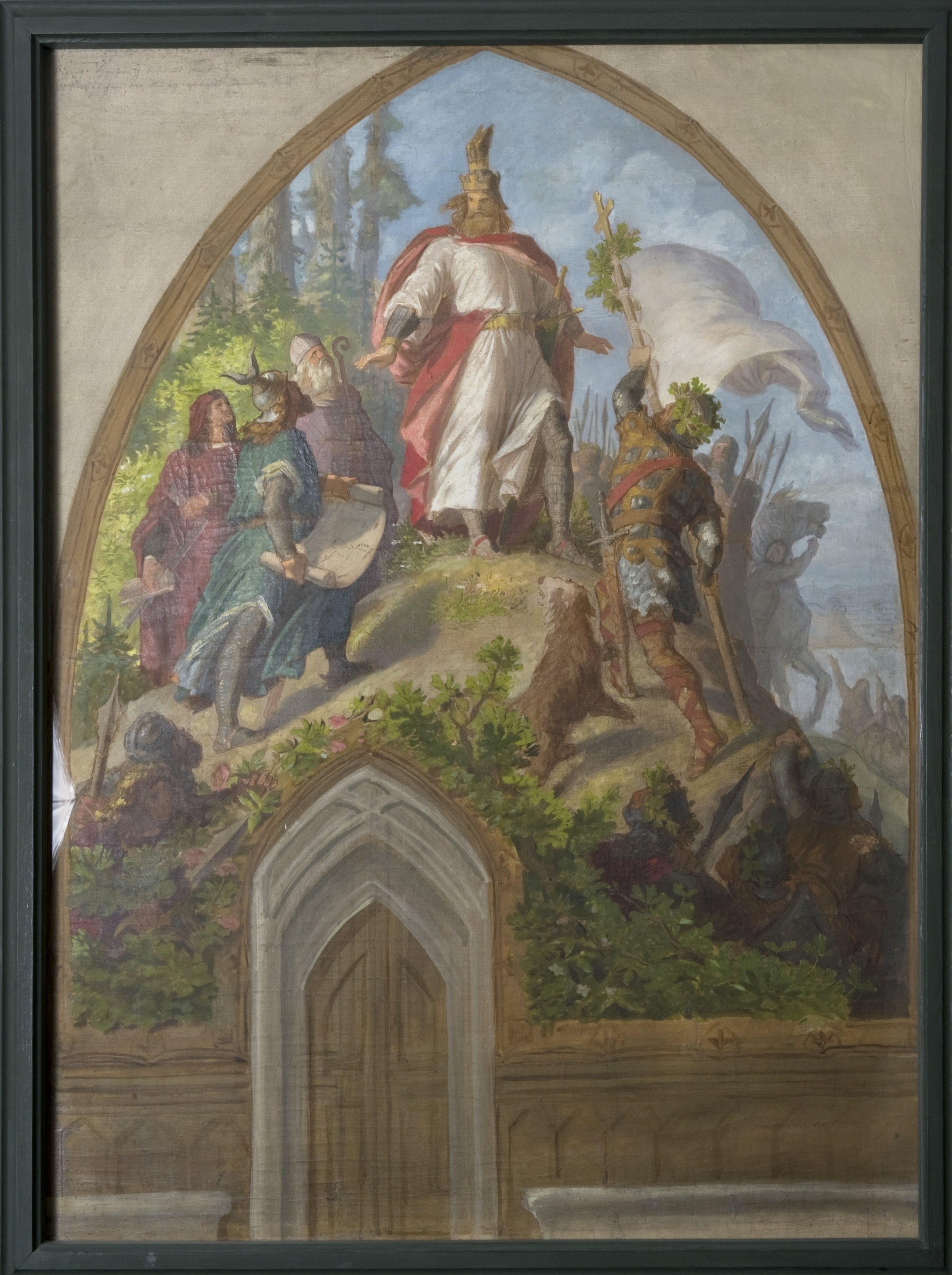 Gemälde: Entwurf zum Wandbild "Die Gründung der Burg Meißen durch König Heinrich I. im Jahr 929" (SBG gGmbH CC BY-NC-SA)