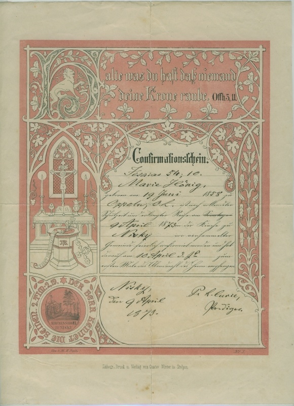 Confirmationsschein 1873 (Museum Niesky CC BY-NC-ND)