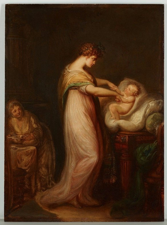 Mutter, ihr Kind aufweckend (Deutsches Damast- und Frottiermuseum CC BY-NC-ND)