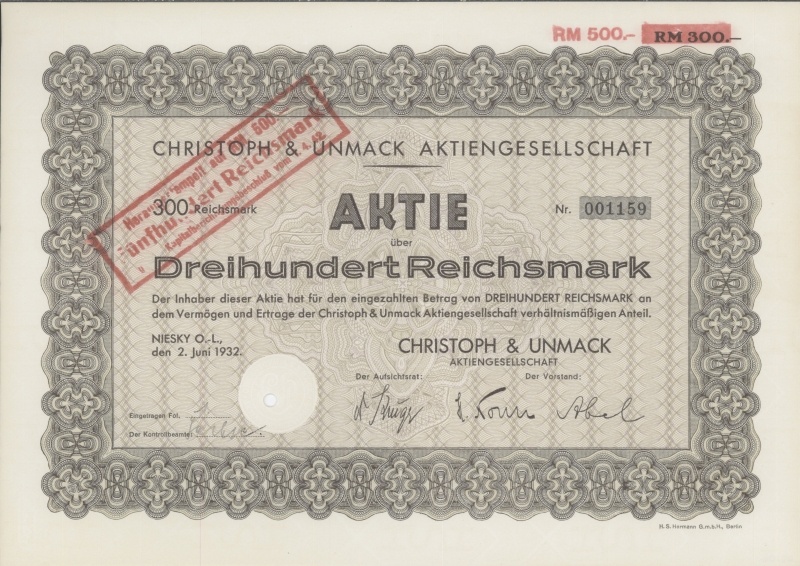 Aktie der Christoph & Unmack AG (Museum Niesky CC BY-NC-ND)
